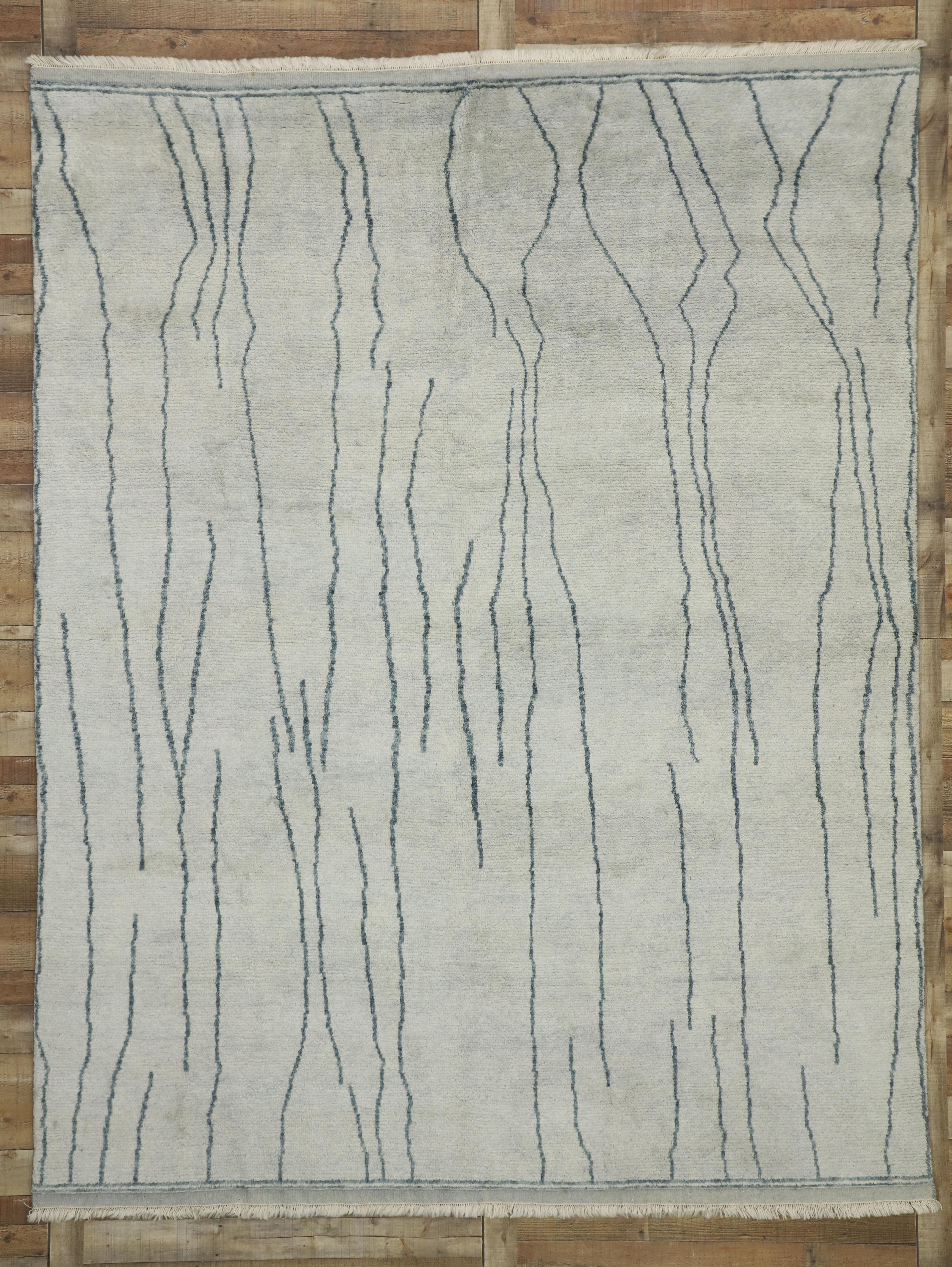 New Contemporary Moroccan Area Rug with Linear Design 1