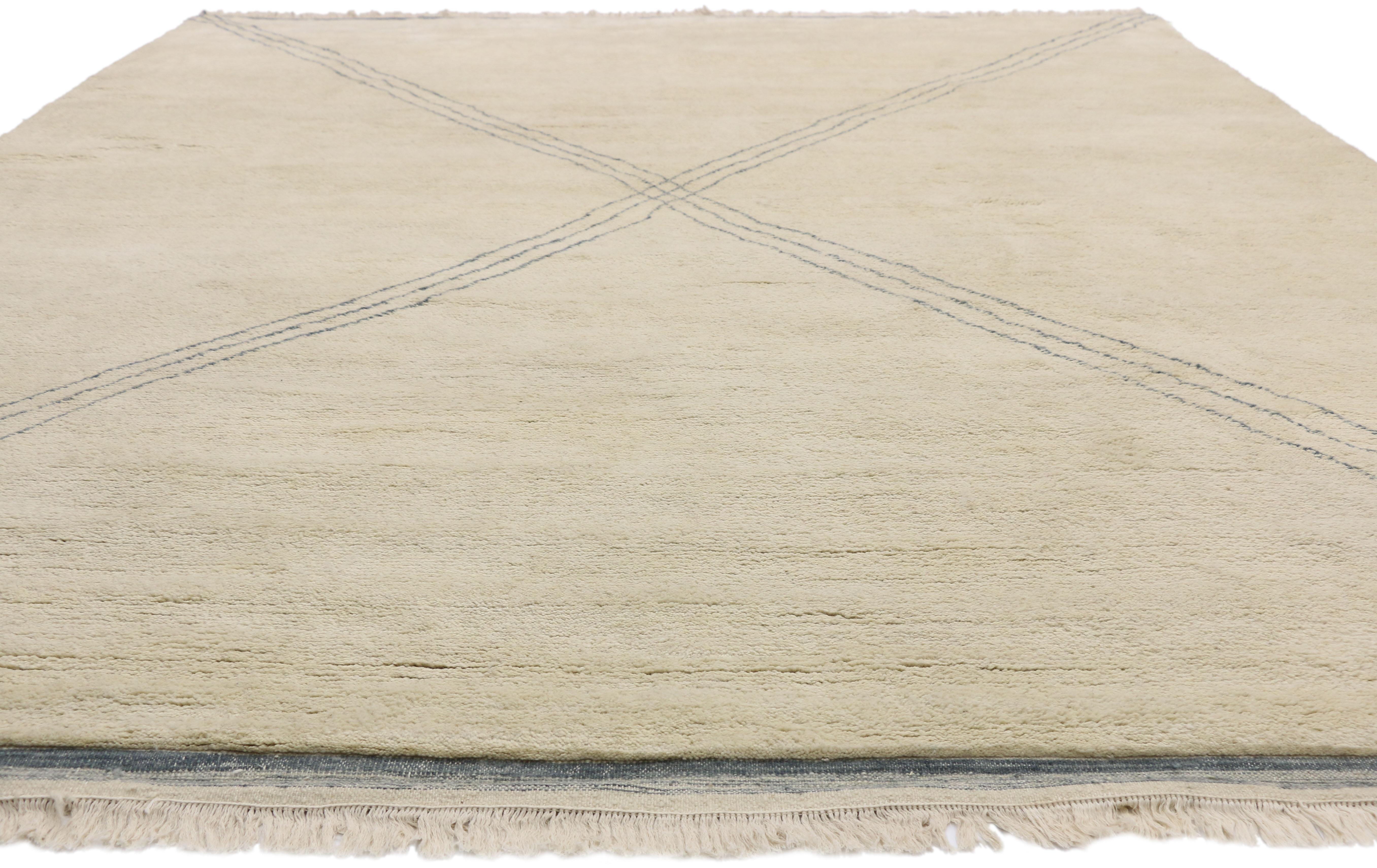 Indian New Contemporary Moroccan Area Rug with Minimalist Style For Sale