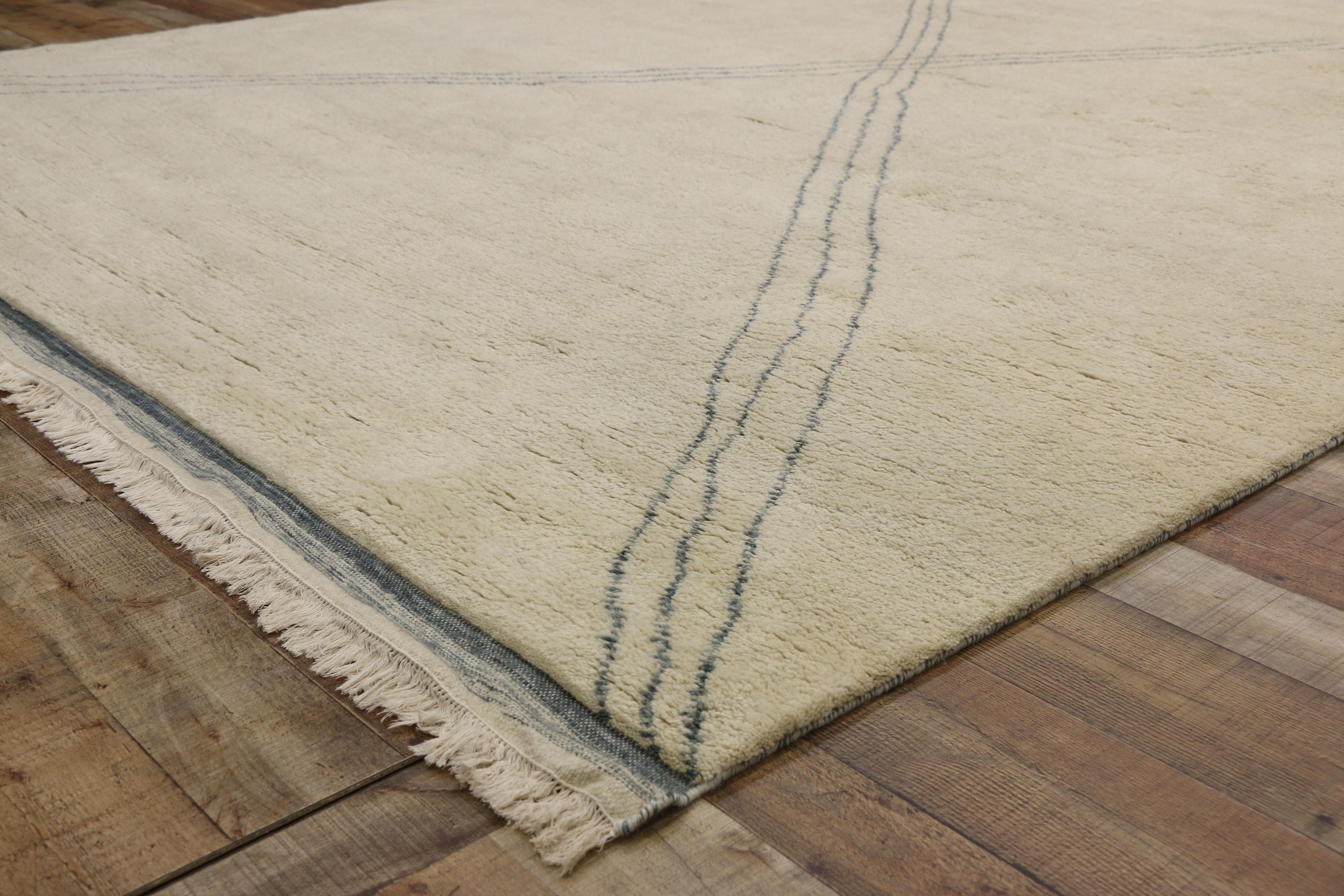 Wool New Contemporary Moroccan Area Rug with Minimalist Style For Sale