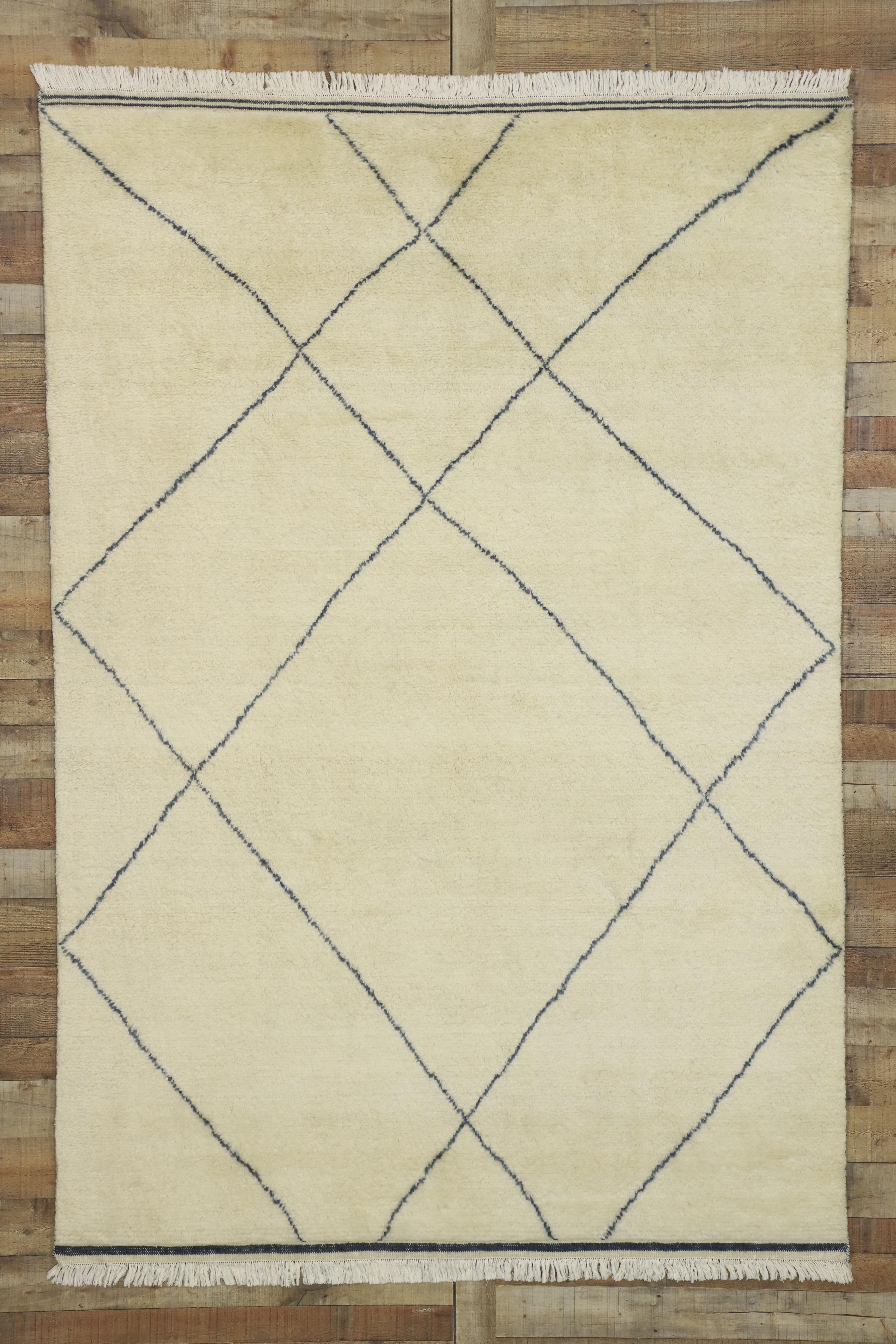 Zeitgenössischer marokkanischer Teppich mit modernem Mid-Century Modern-Stil (Wolle) im Angebot