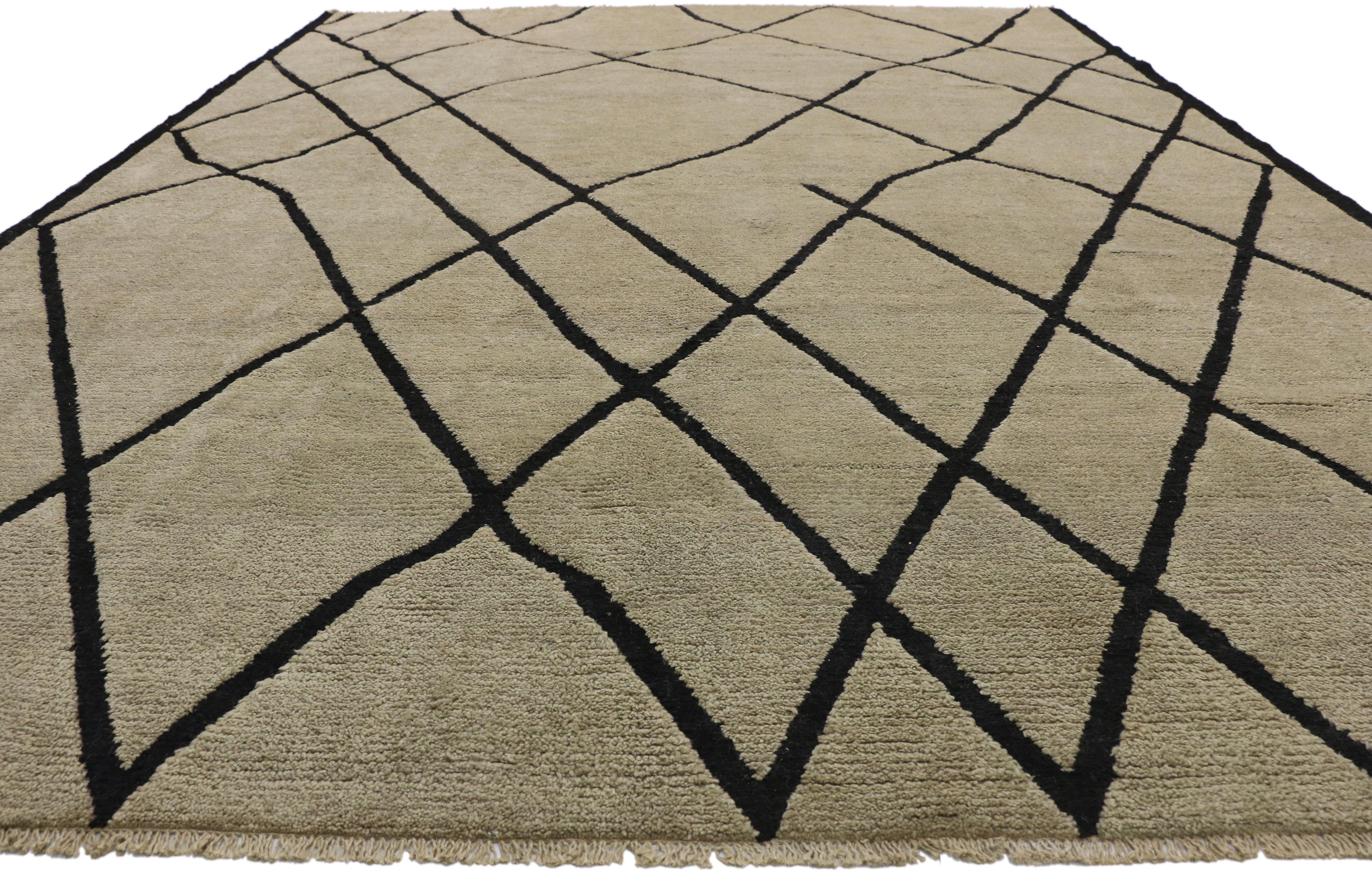 Asian New Contemporary Moroccan Area Rug with Modernist Style For Sale