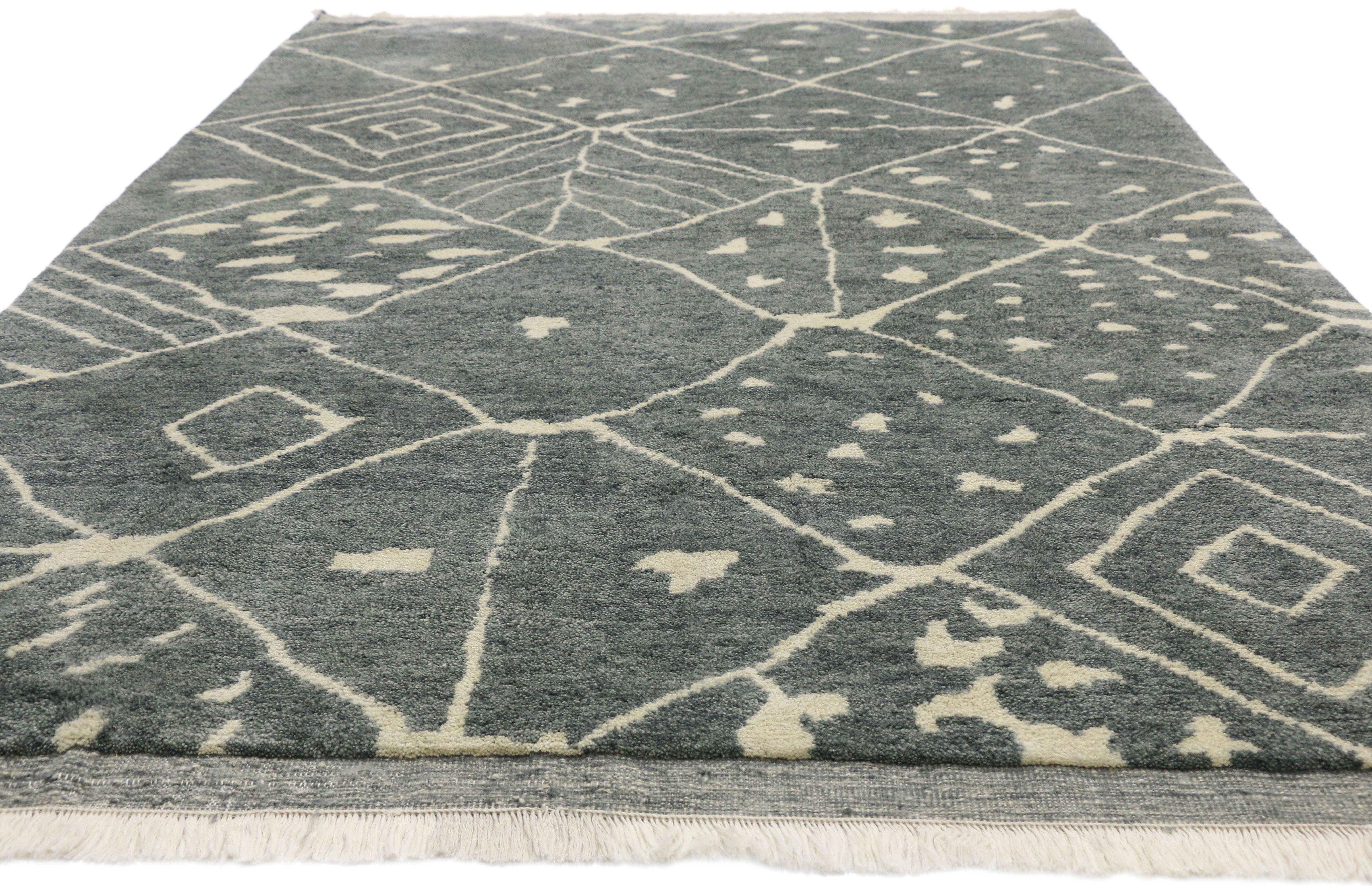 Indian New Contemporary Moroccan Area Rug with Organic Modern and Hygge Style For Sale