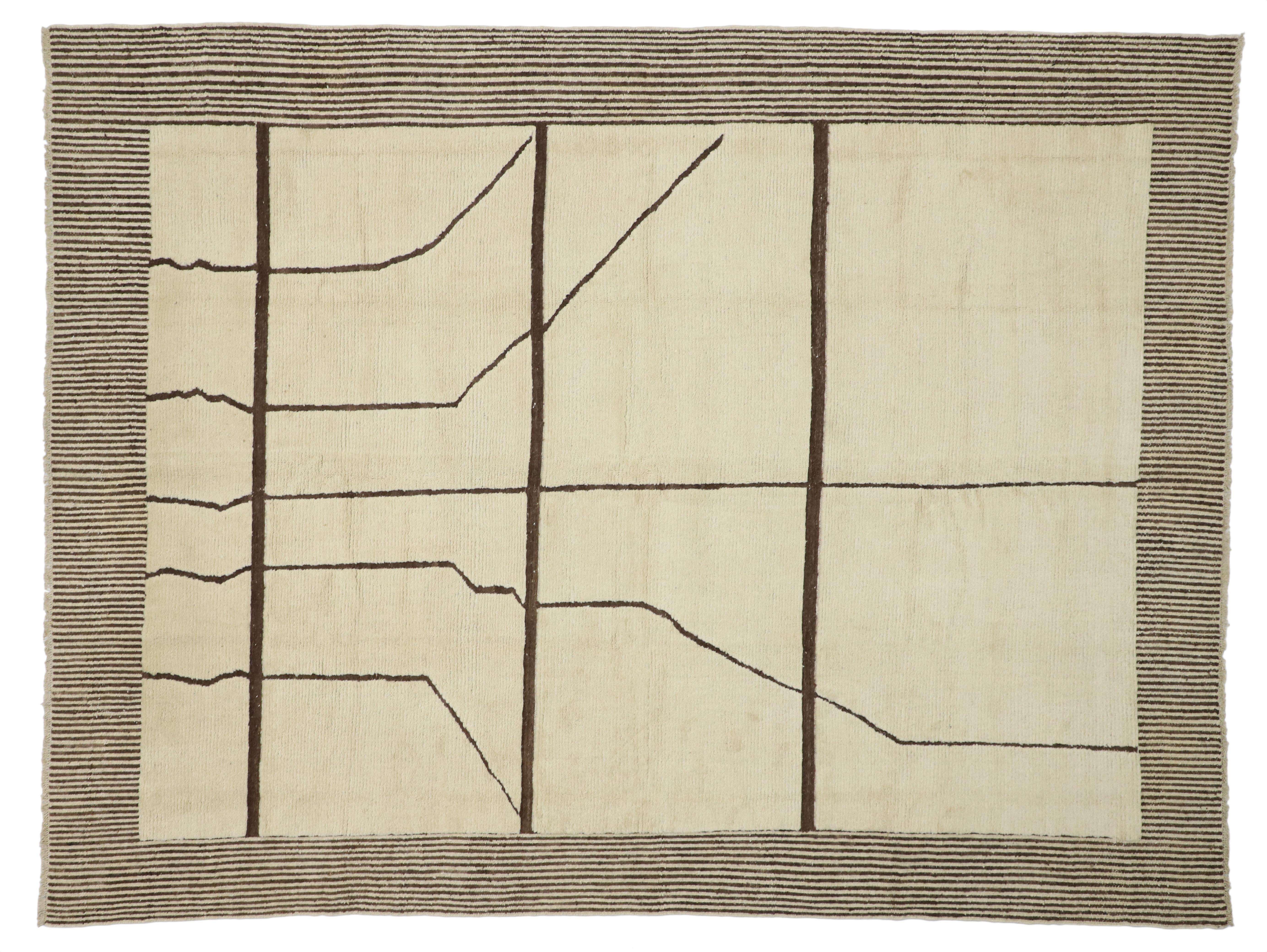 New Contemporary Moroccan Area Rug with Organic Modern Line Art Style For Sale 1