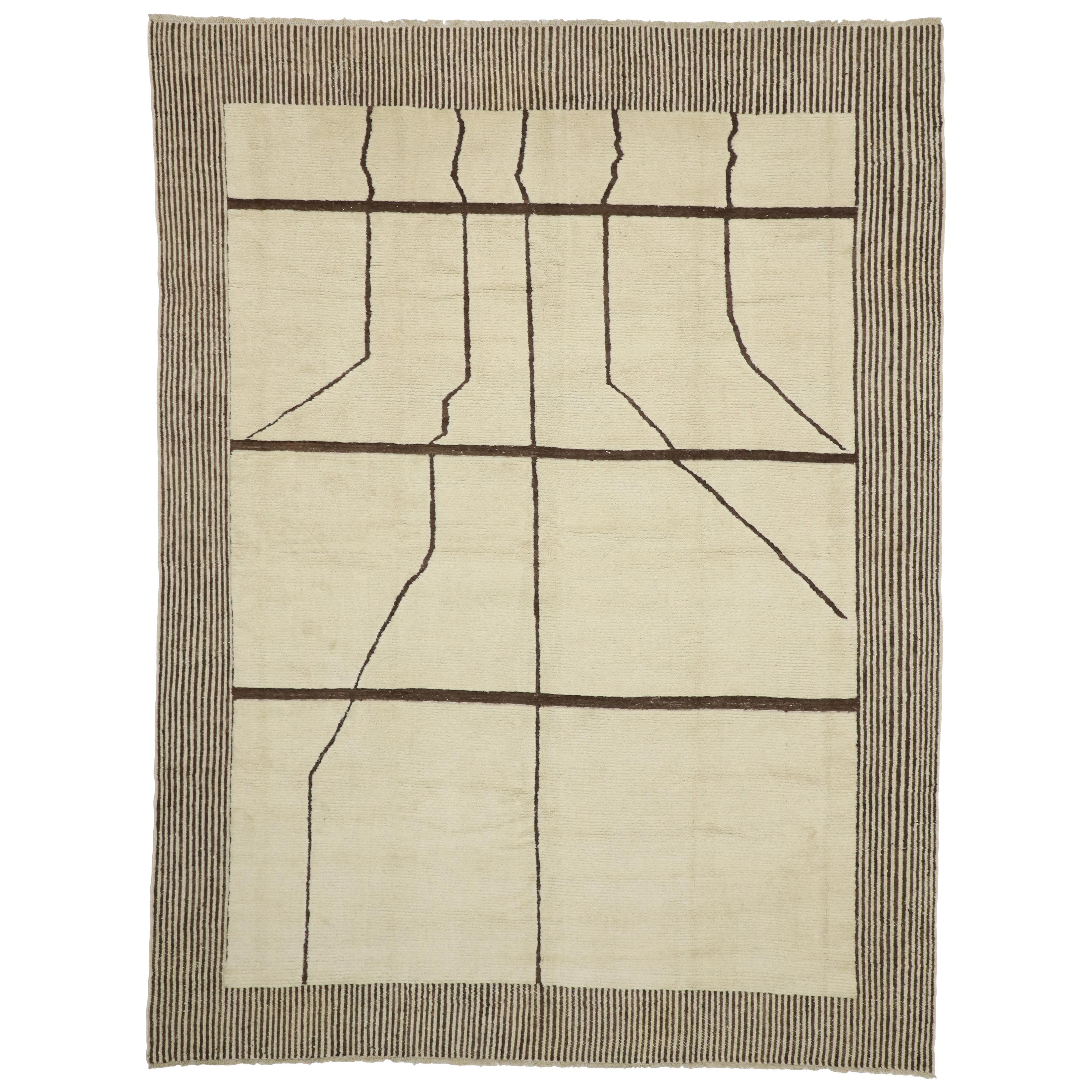 New Contemporary Moroccan Area Rug with Organic Modern Line Art Style For Sale