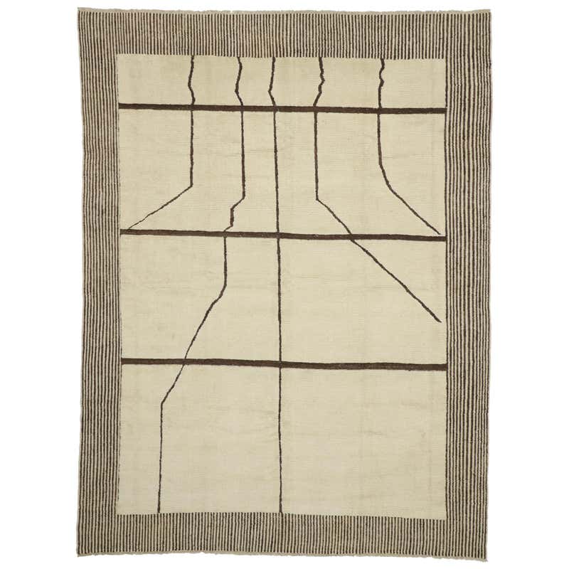 New Contemporary Moroccan Area Rug with Line Art Design and Tribal ...