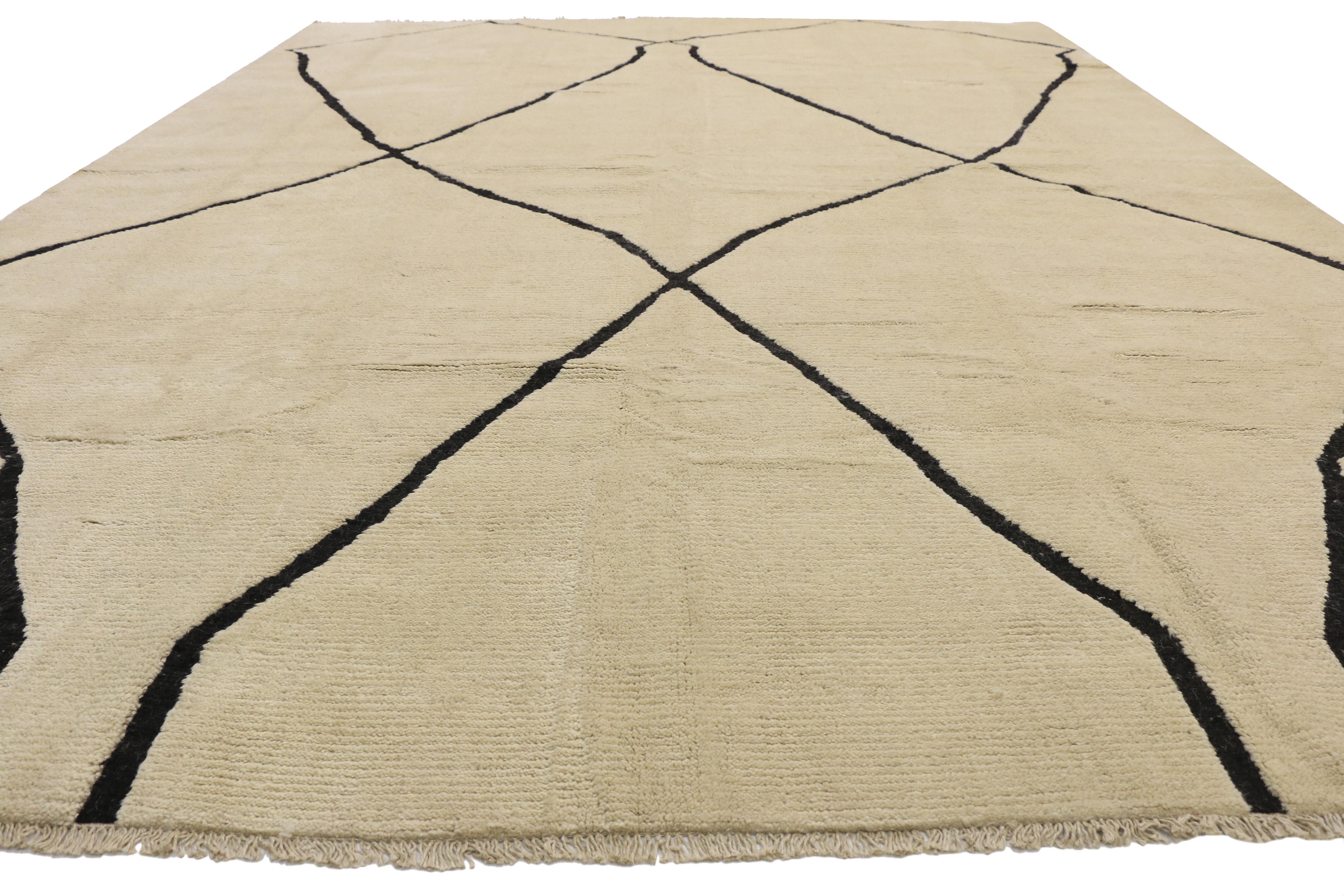 Pakistani New Contemporary Moroccan Area Rug with Organic Modern Style For Sale