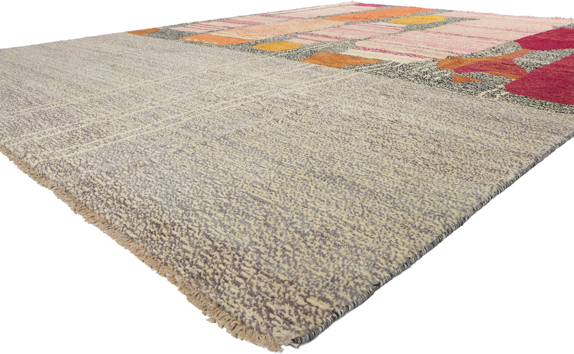 80696 New Contemporary Moroccan Area rug with Post-Modern Style 10'05 x 13'09. Showcasing an expressive design, incredible detail and texture, this hand knotted wool contemporary Moroccan area rug is a captivating vision of woven beauty. The bold