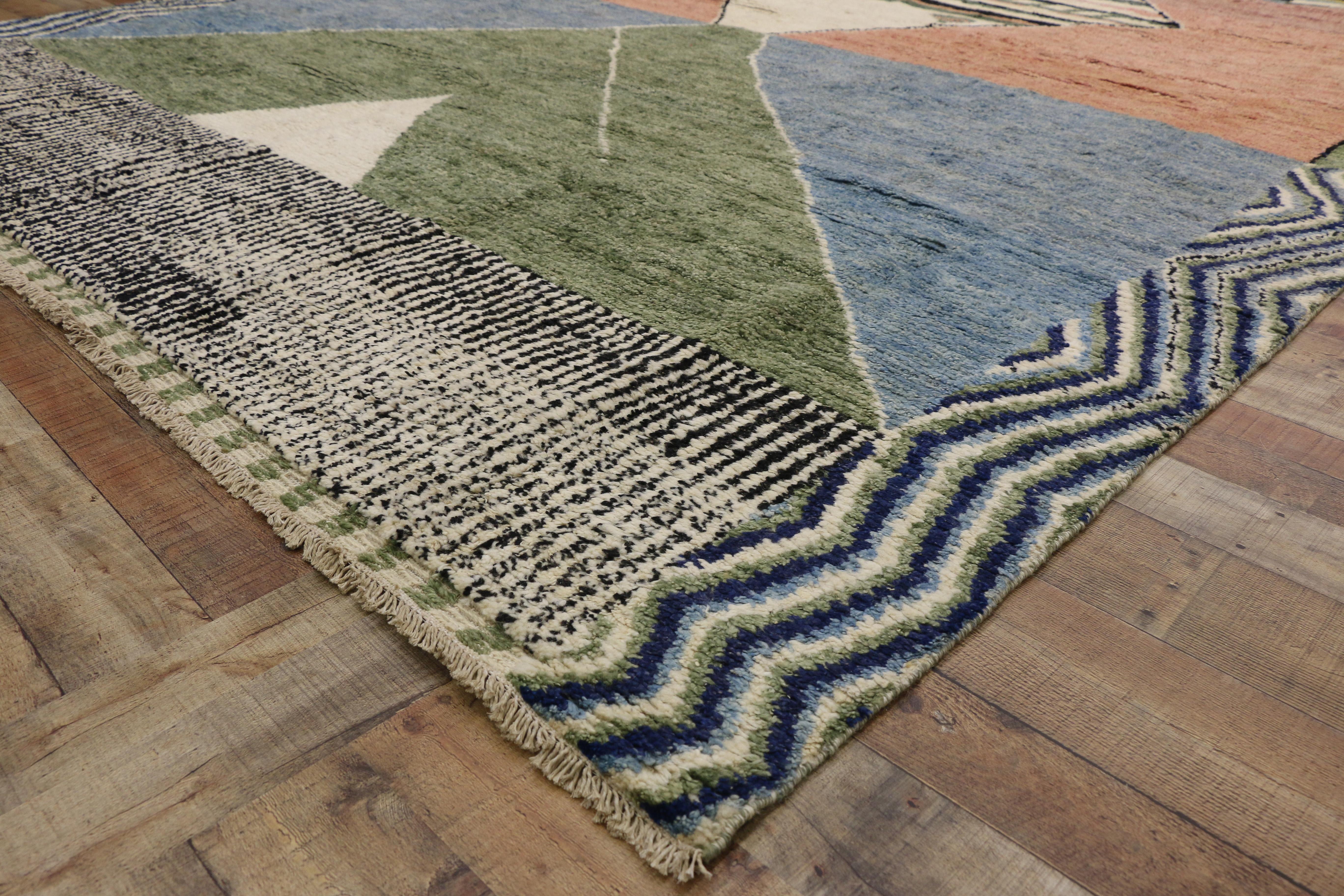 Hand-Knotted Contemporary Moroccan Style Rug with Postmodern Memphis Style