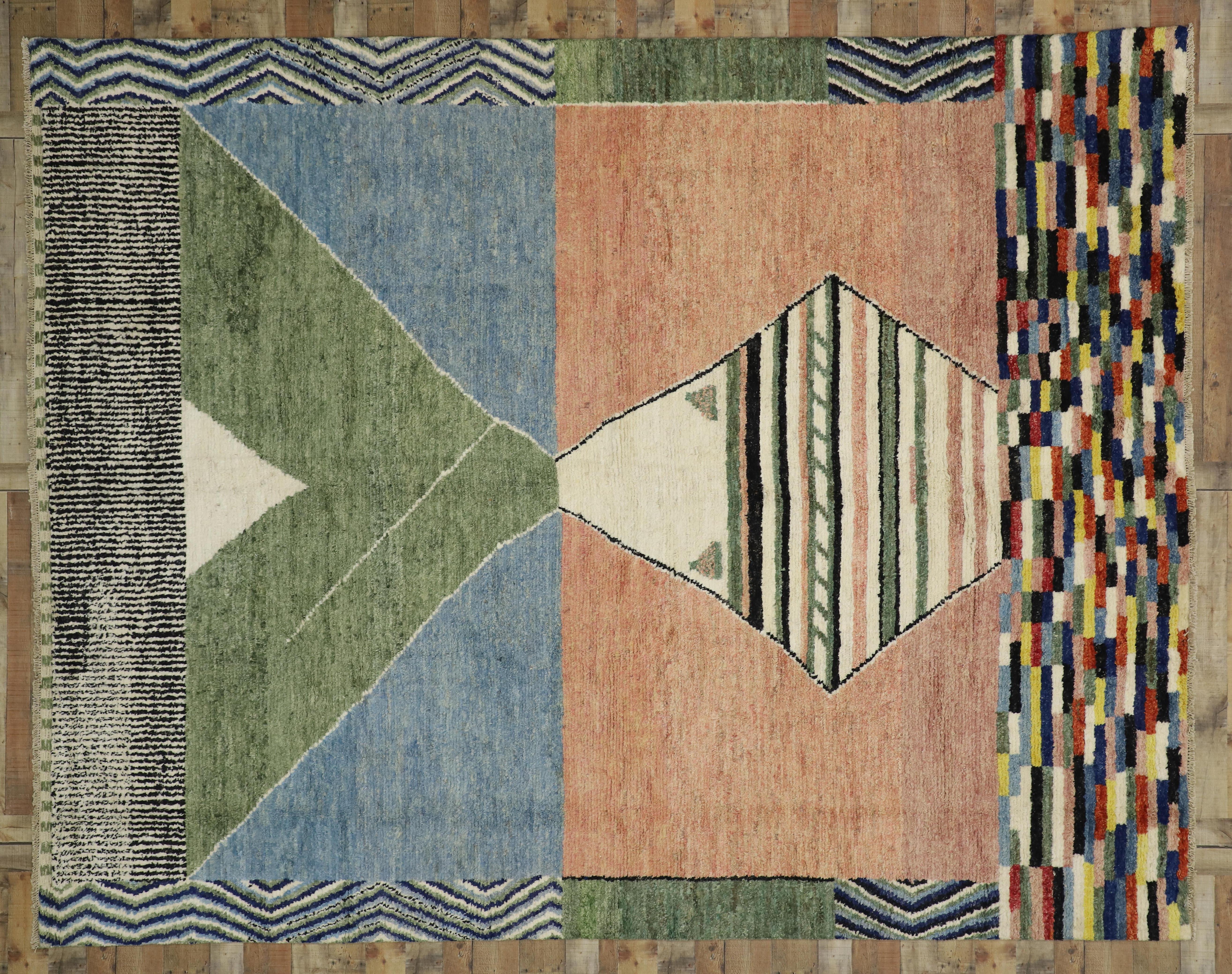 Wool Contemporary Moroccan Style Rug with Postmodern Memphis Style