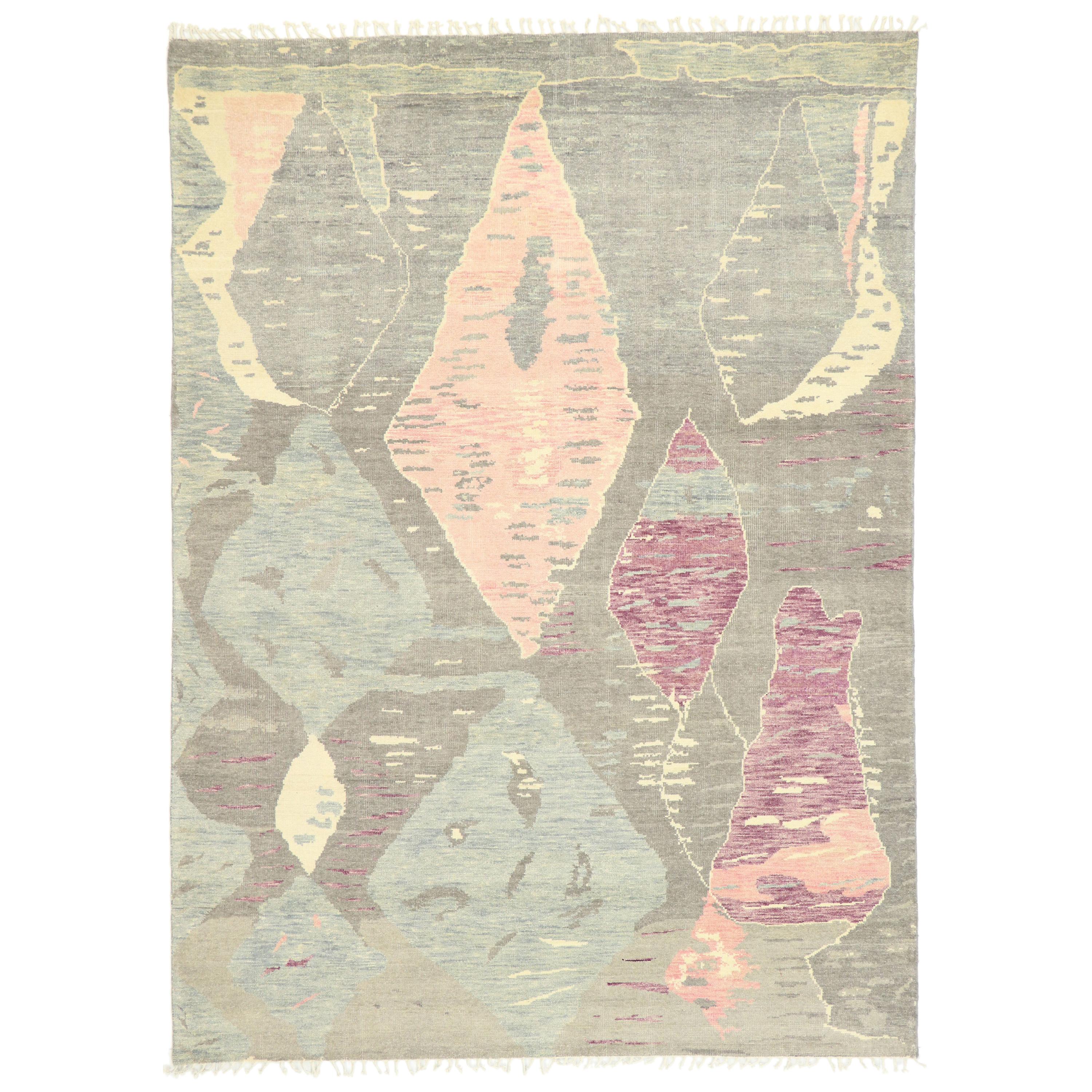 New Contemporary Moroccan Area Rug with Postmodern Style in Pastel Colors For Sale