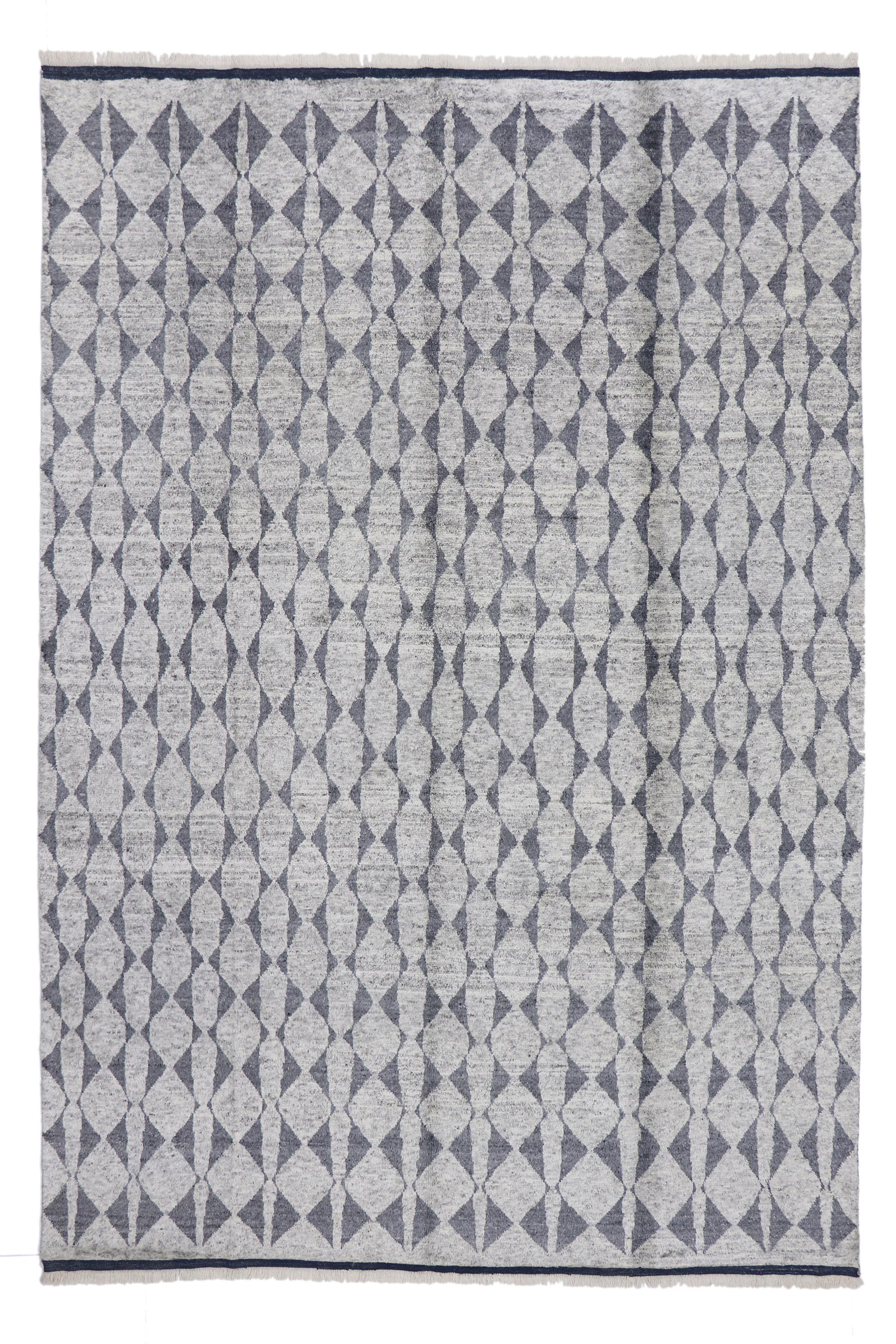 Zeitgenössischer grauer marokkanischer Teppich im skandinavisch-modernen Stil 