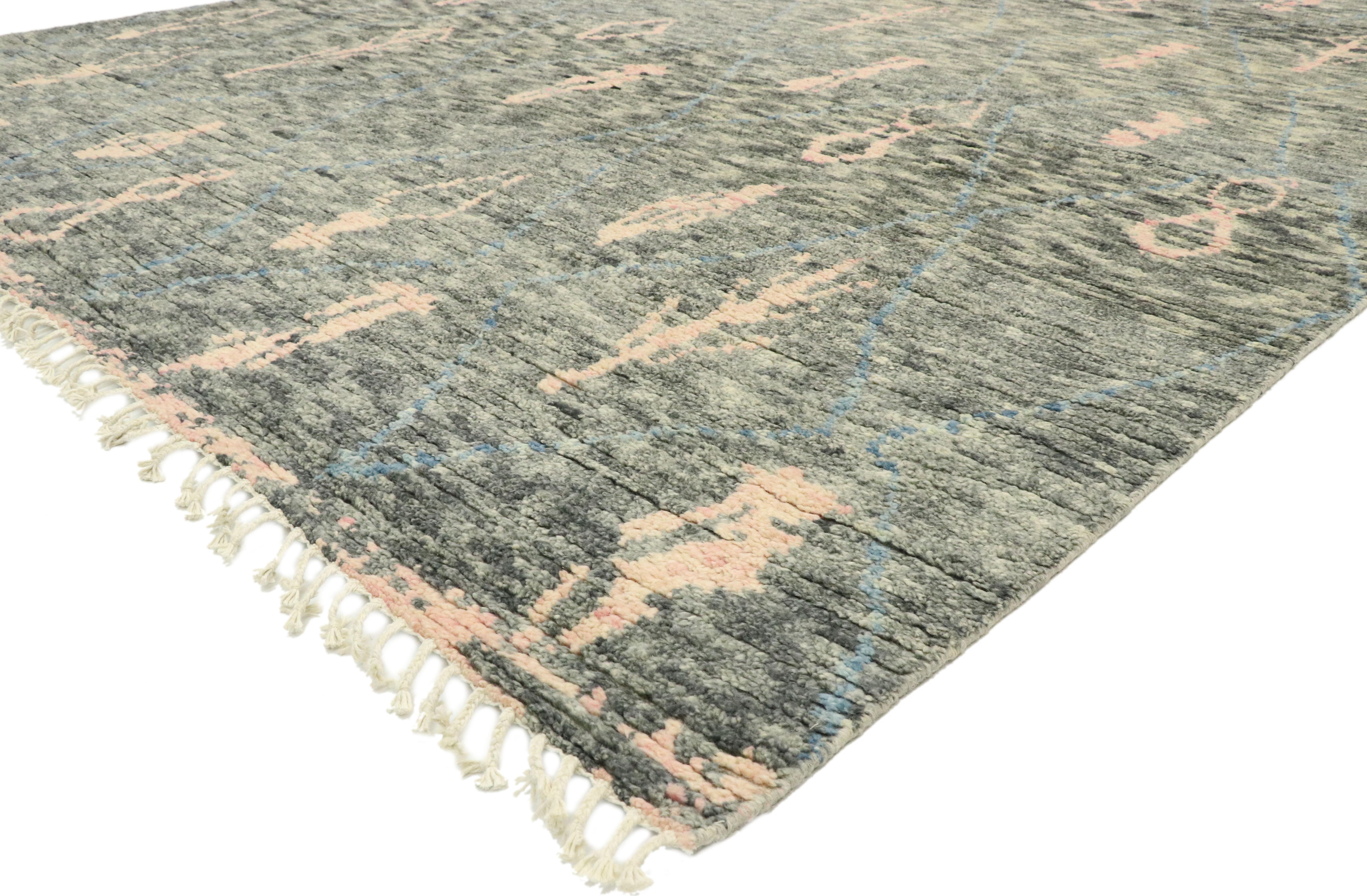 80632, new contemporary Moroccan Area rug with Scandinavian boho chic tribal style. With its subtle yet expressive design, incredible detail and texture, this contemporary Moroccan area rug is a captivating vision of woven beauty showcasing