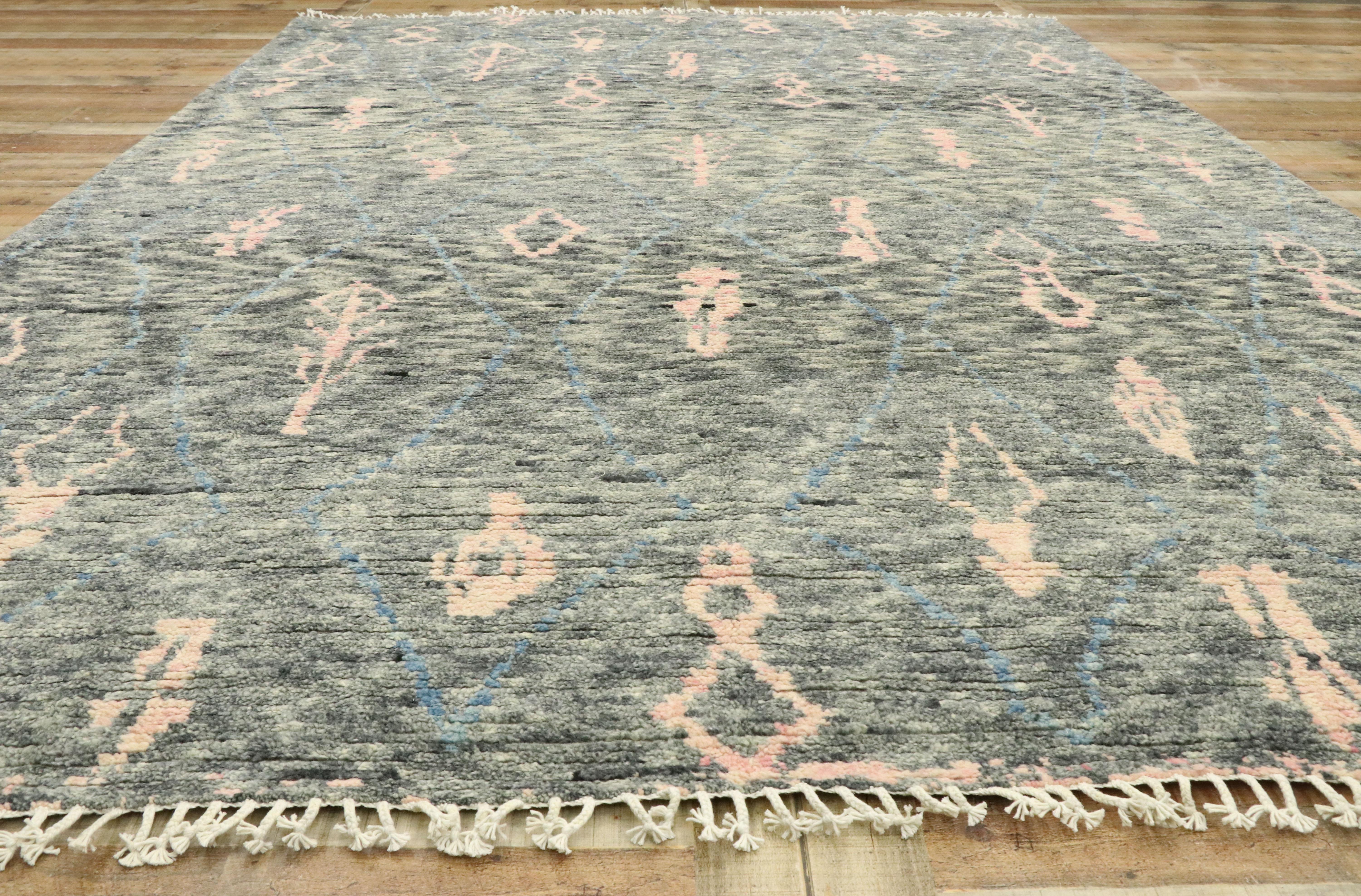 Wool New Contemporary Moroccan Area Rug with Scandinavian Boho Chic Tribal Style For Sale