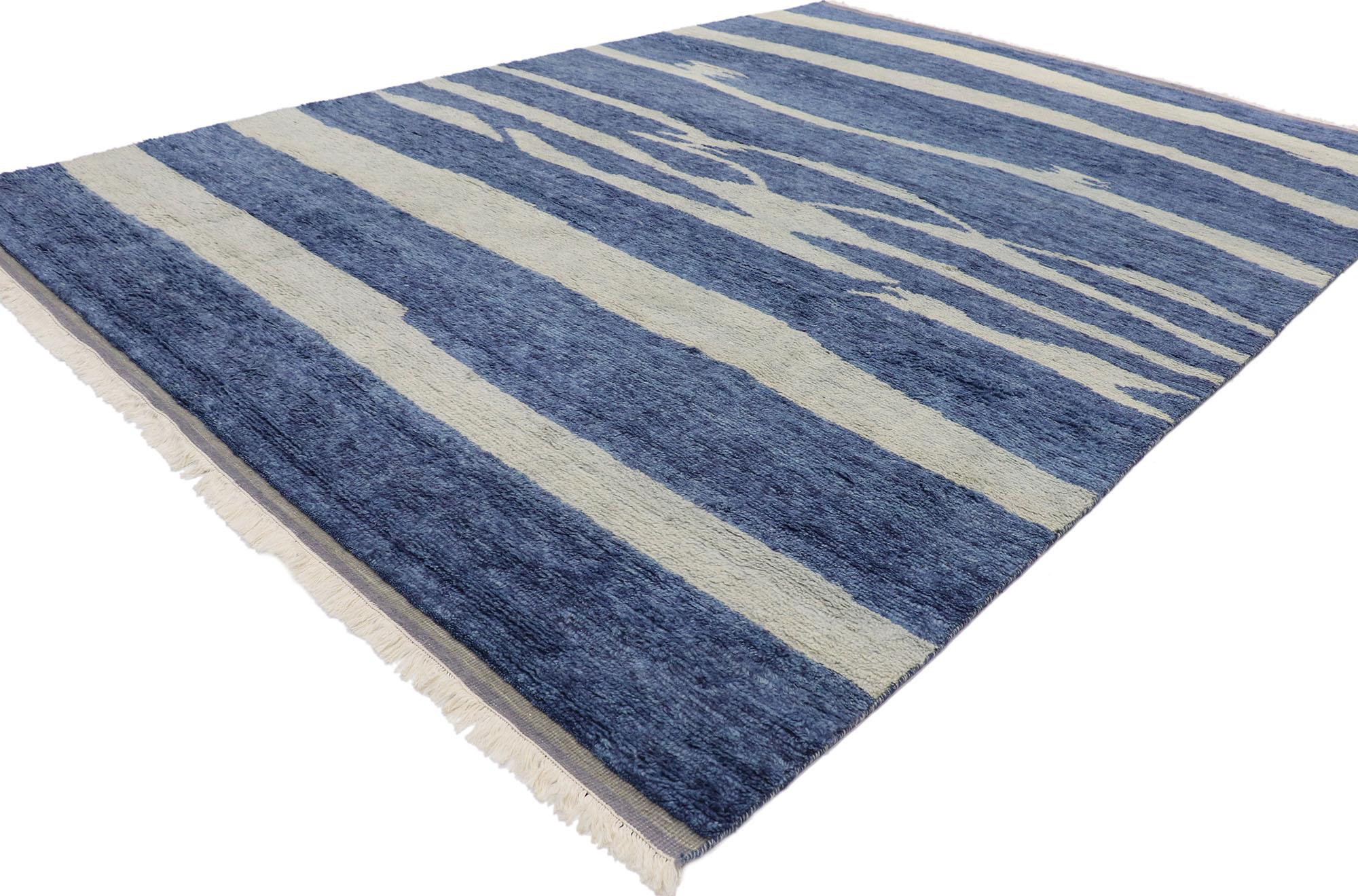 30542, new contemporary Moroccan Beach style rug with Coastal design. Coast into contemporary beach style and cozy contentment with this hand knotted wool contemporary Moroccan area rug. Showcasing a bold expressive design, incredible detail and