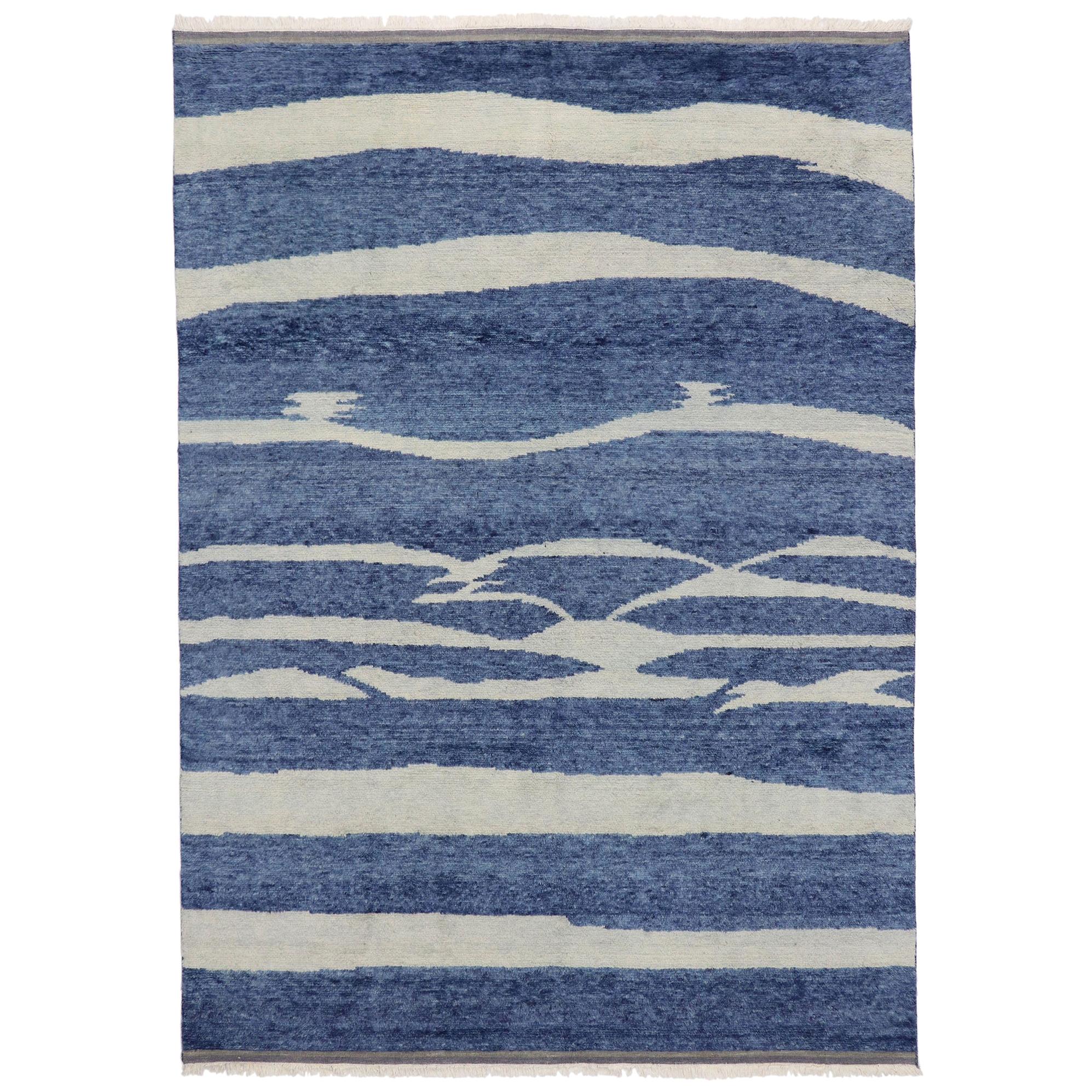 New Contemporary Moroccan Beach Style Rug with Coastal Design For Sale