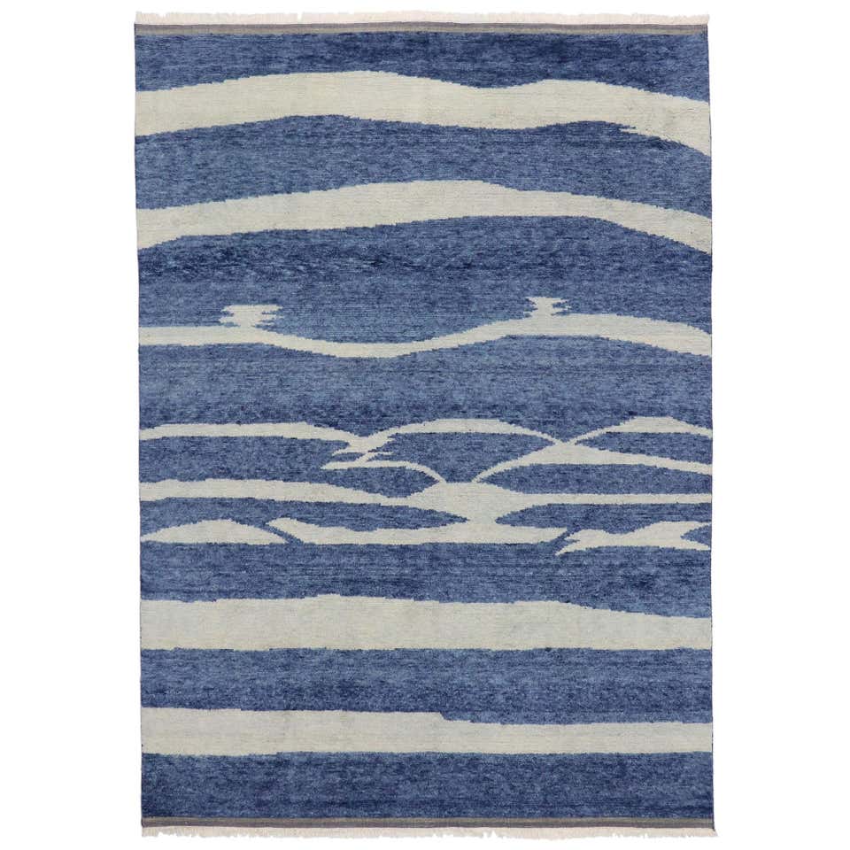 New Contemporary Moroccan Beach Style Rug with Coastal Design For Sale ...