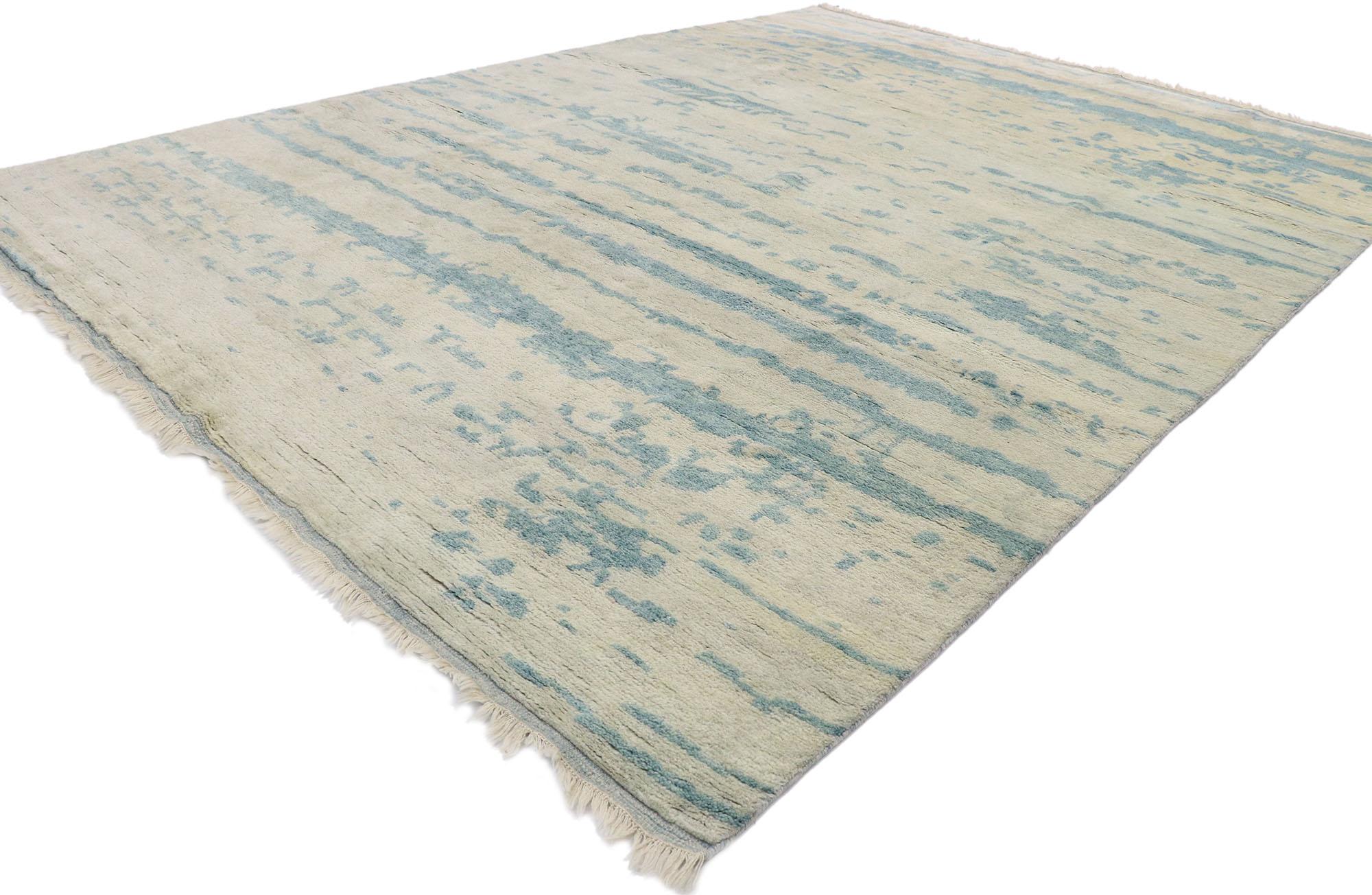 30539 new contemporary Moroccan Beach style rug with transitional coastal design. Coast into contemporary beach style and cozy contentment with this hand knotted wool contemporary Moroccan area rug. Showcasing an expressive yet subtle design,