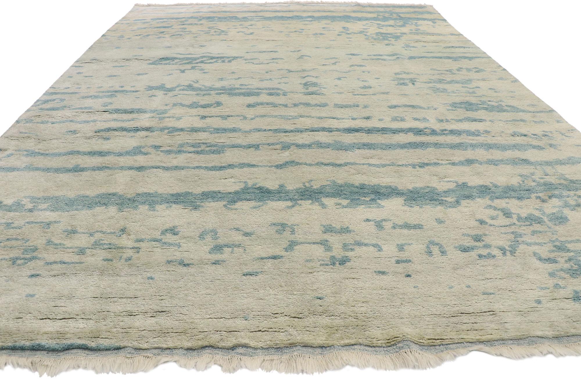 Indian New Contemporary Moroccan Beach Style Rug with Transitional Coastal Design For Sale
