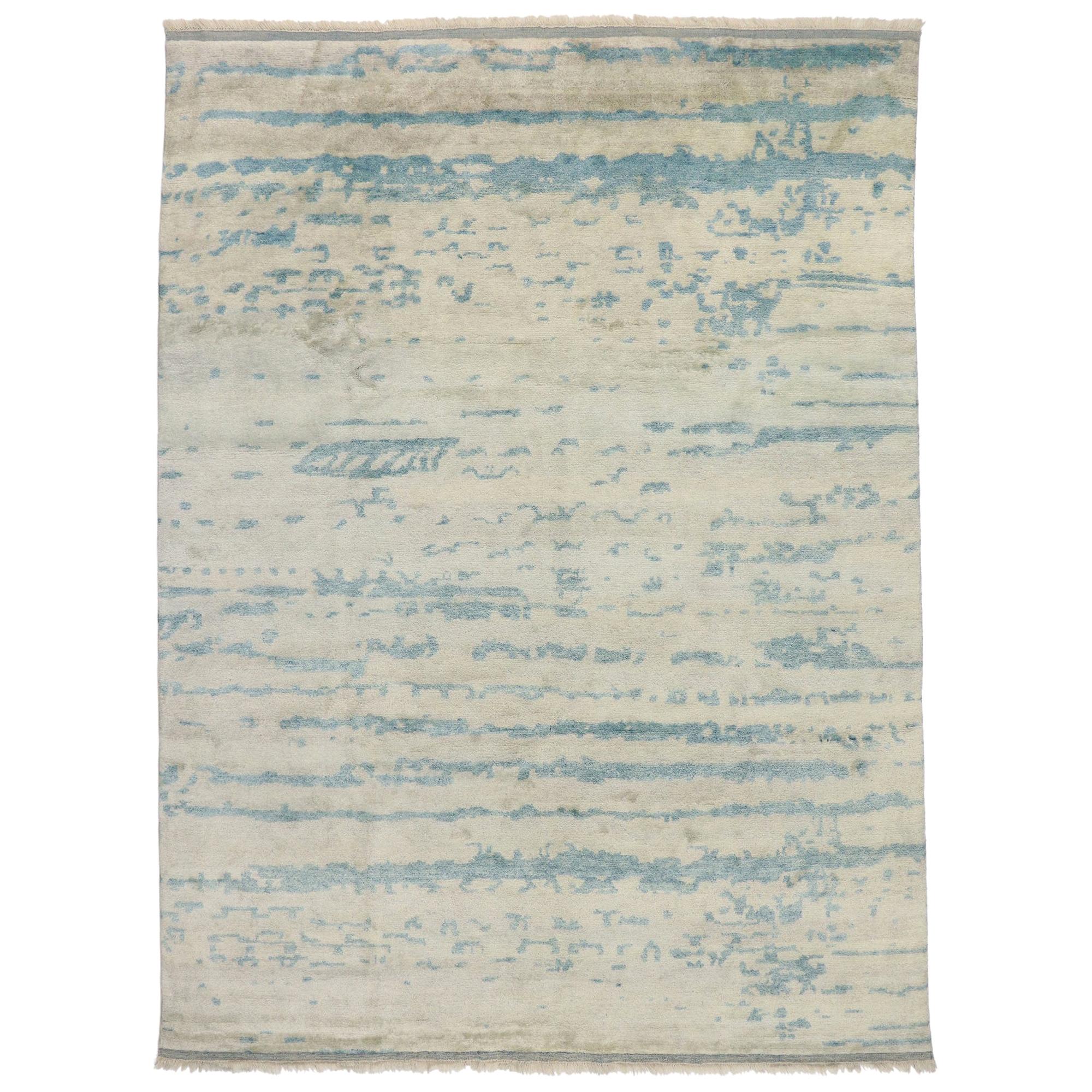 New Contemporary Moroccan Beach Style Rug with Transitional Coastal Design For Sale