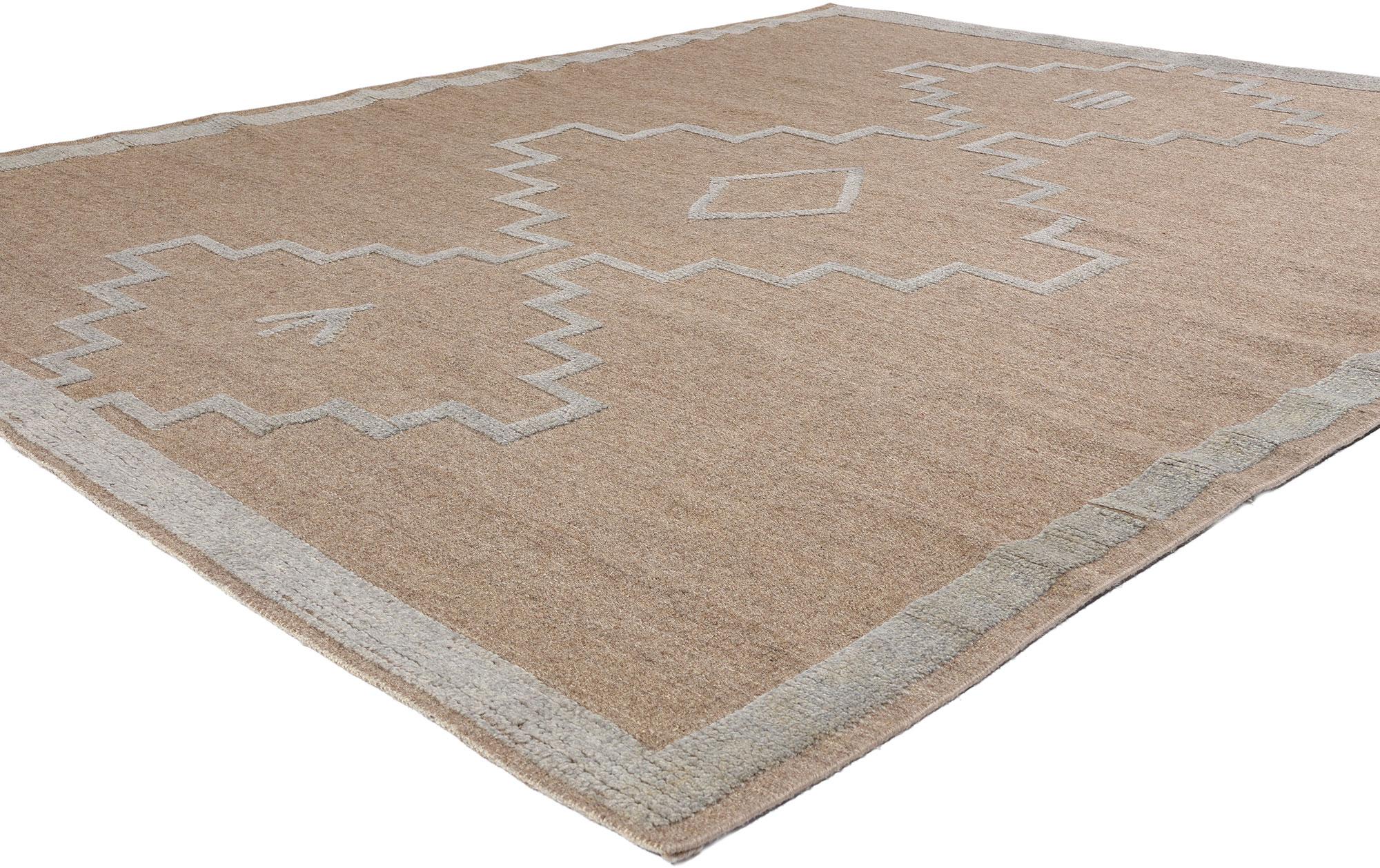 31260 Moderner marokkanischer High-Low-Teppich im Tribal-Stil, 08'04 x 10'01. Wir präsentieren den handgeknüpften marokkanischen Teppich Modern Tribal High-Low aus Wolle, der zeitgenössische Eleganz mit traditioneller marokkanischer Kunstfertigkeit