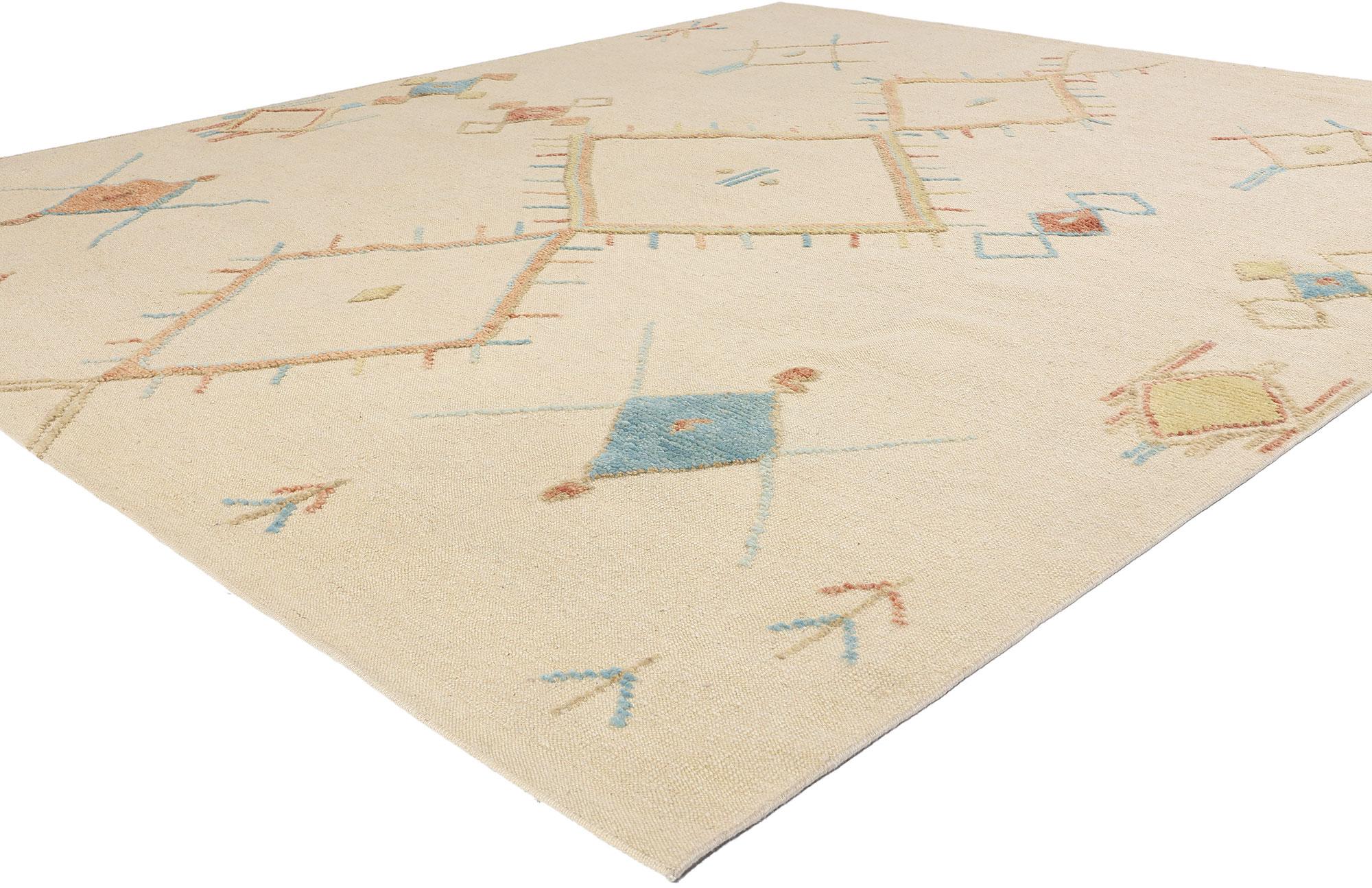 31307 Modern Tribal Boho Moroccan High-Low Rug, 08'04 x 09'10. This enchanting modern Boho Chic Tribal Moroccan high-low rug captures the essence of artisanal craftsmanship and contemporary design. The composition features a dynamic pattern that