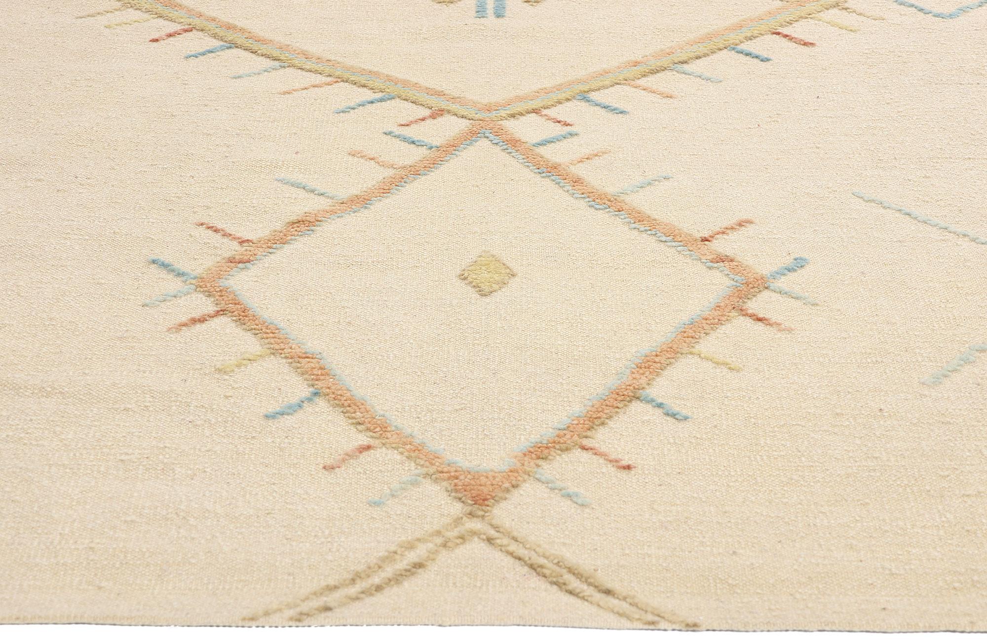 Indian New Contemporary Moroccan High-Low Rug, Cozy Boho Chic Meets Tribal Allure For Sale