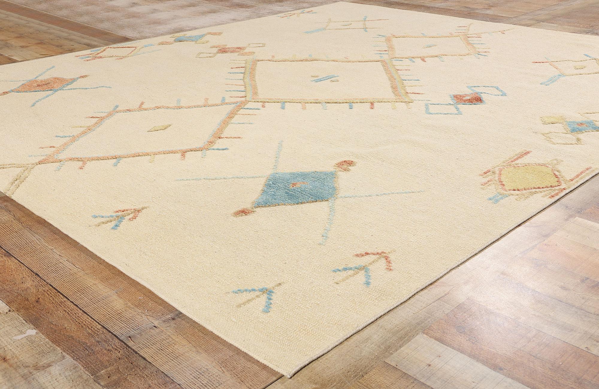 Wool New Contemporary Moroccan High-Low Rug, Cozy Boho Chic Meets Tribal Allure For Sale