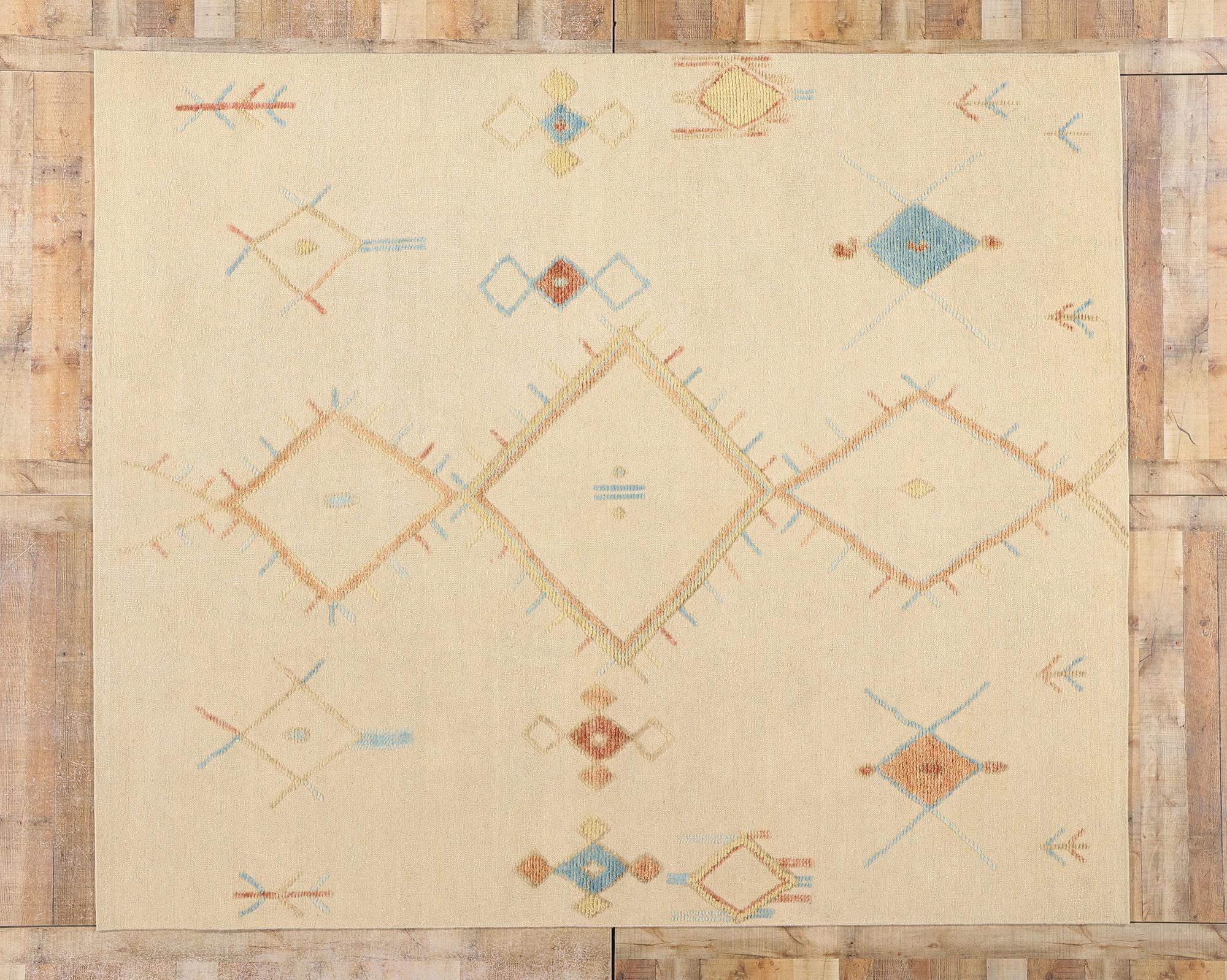 New Contemporary Moroccan High-Low Rug, Cozy Boho Chic Meets Tribal Allure For Sale 2