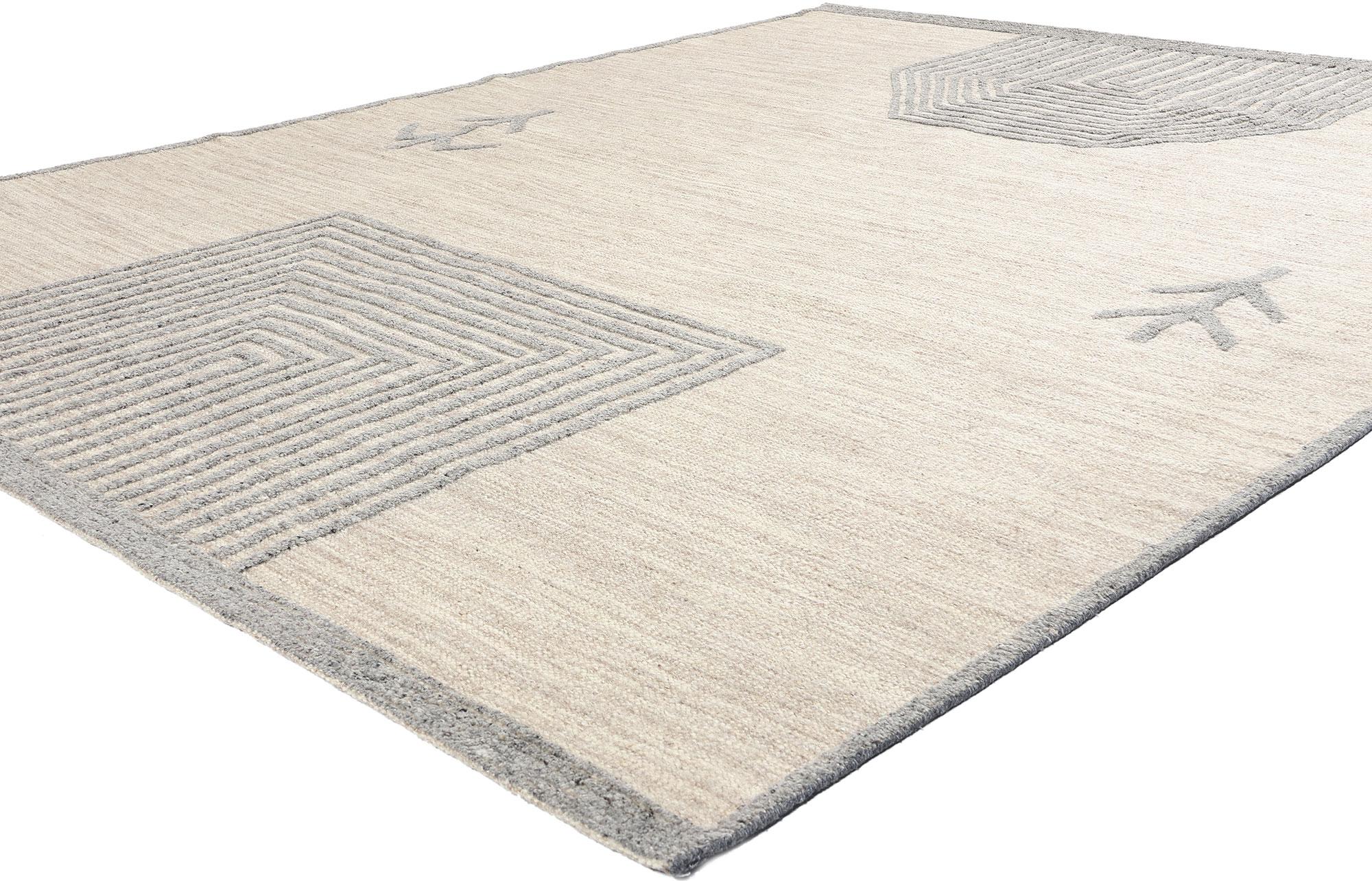 31258 Modern Tribal Moroccan High-Low Rug, 08'02 x 10'01. This stunning hand-knotted wool Organic Modern Moroccan rug seamlessly blends Brutalist-inspired simplicity with tribal enchantment, offering a captivating addition to nearly any space.