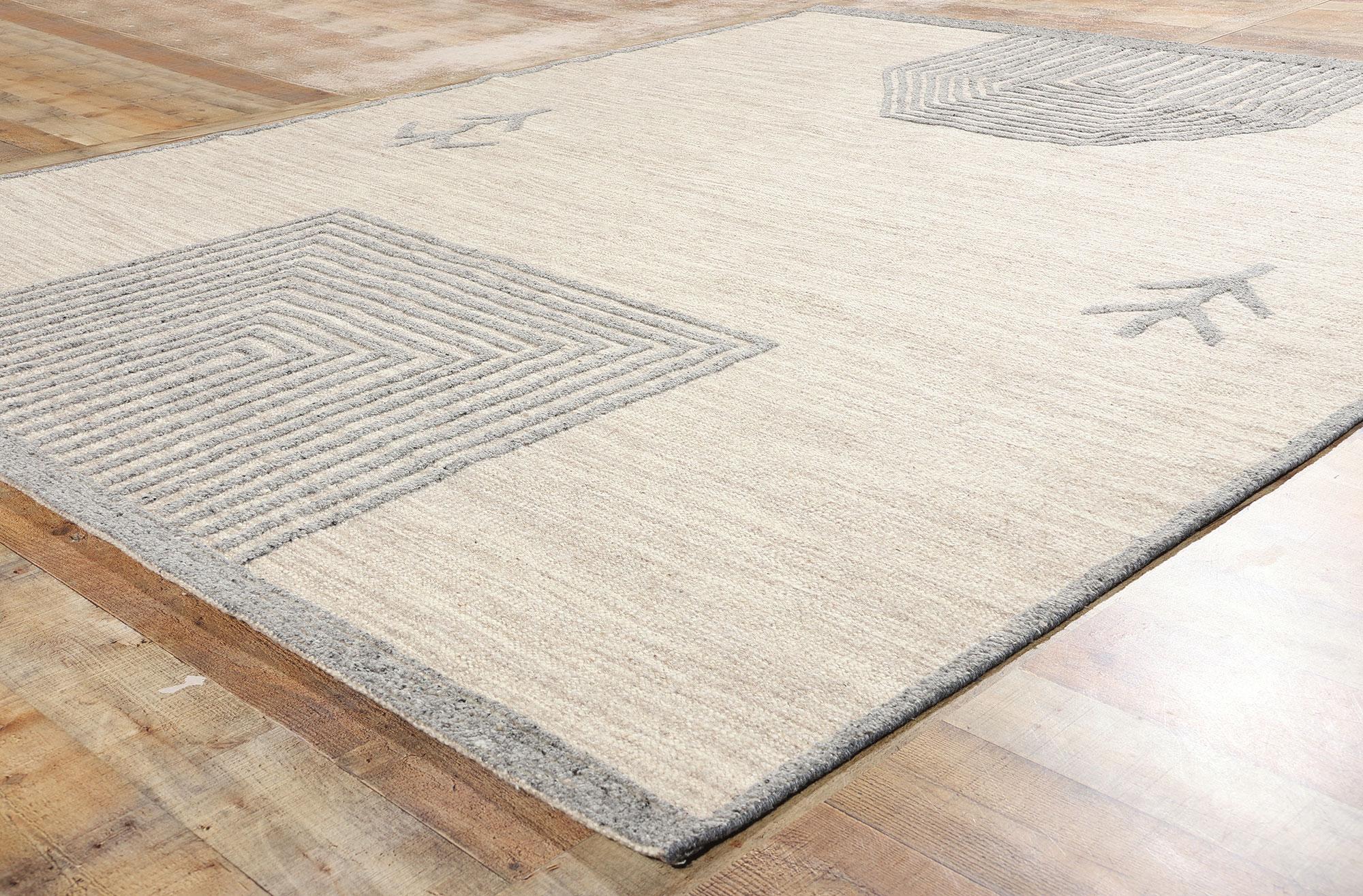 Wool New Contemporary Moroccan High-Low Rug, Tribal Enchantment Meets Brutalism For Sale