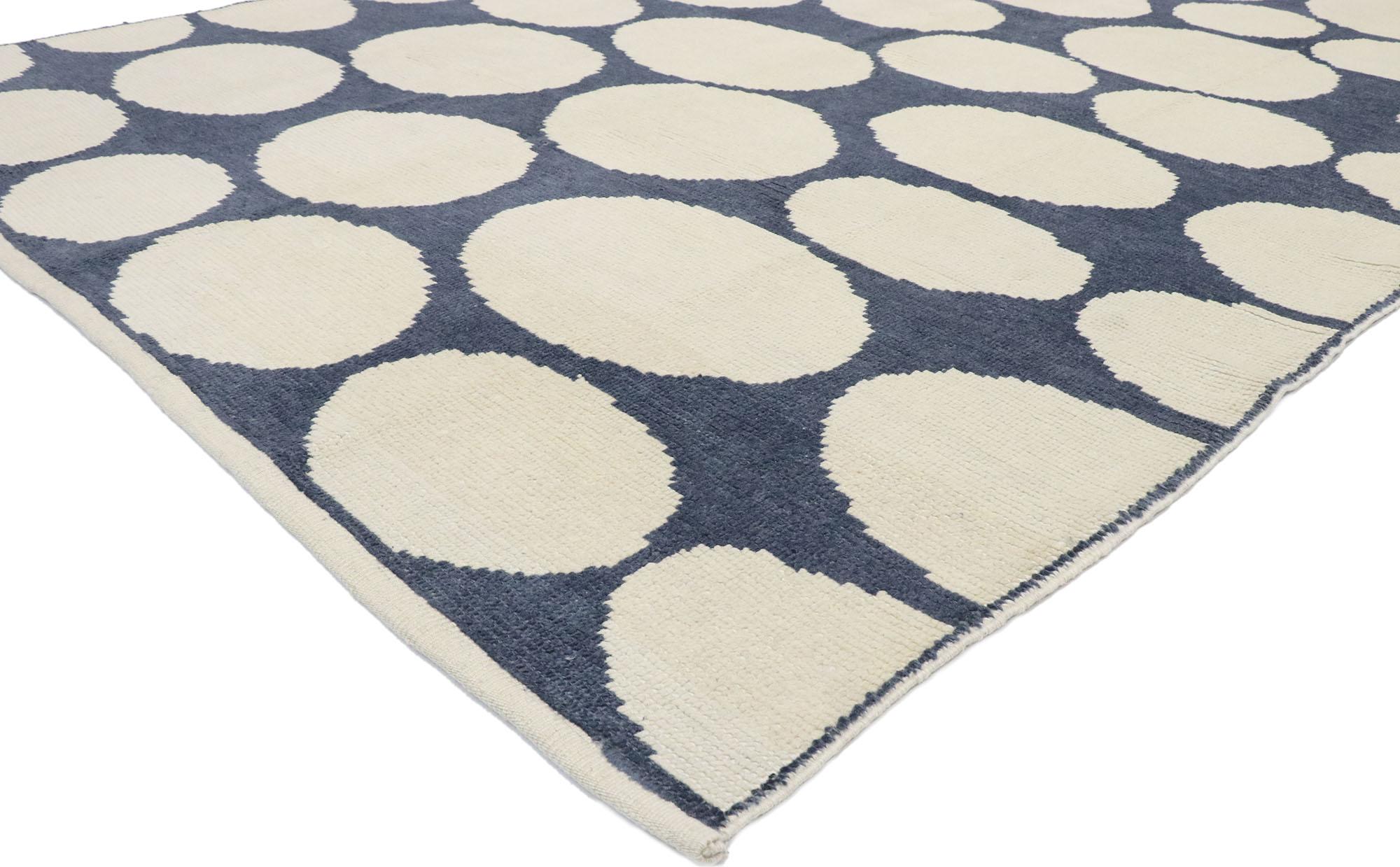 53441 New Contemporary Moroccan Polka Dot Orphism style rug inspired by Yayoi Kusama. Drawing inspiration from Yayoi Kusama and Sonia Delaunay, this hand knotted wool contemporary Moroccan style area rug beautifully embodies Orphism design. The
