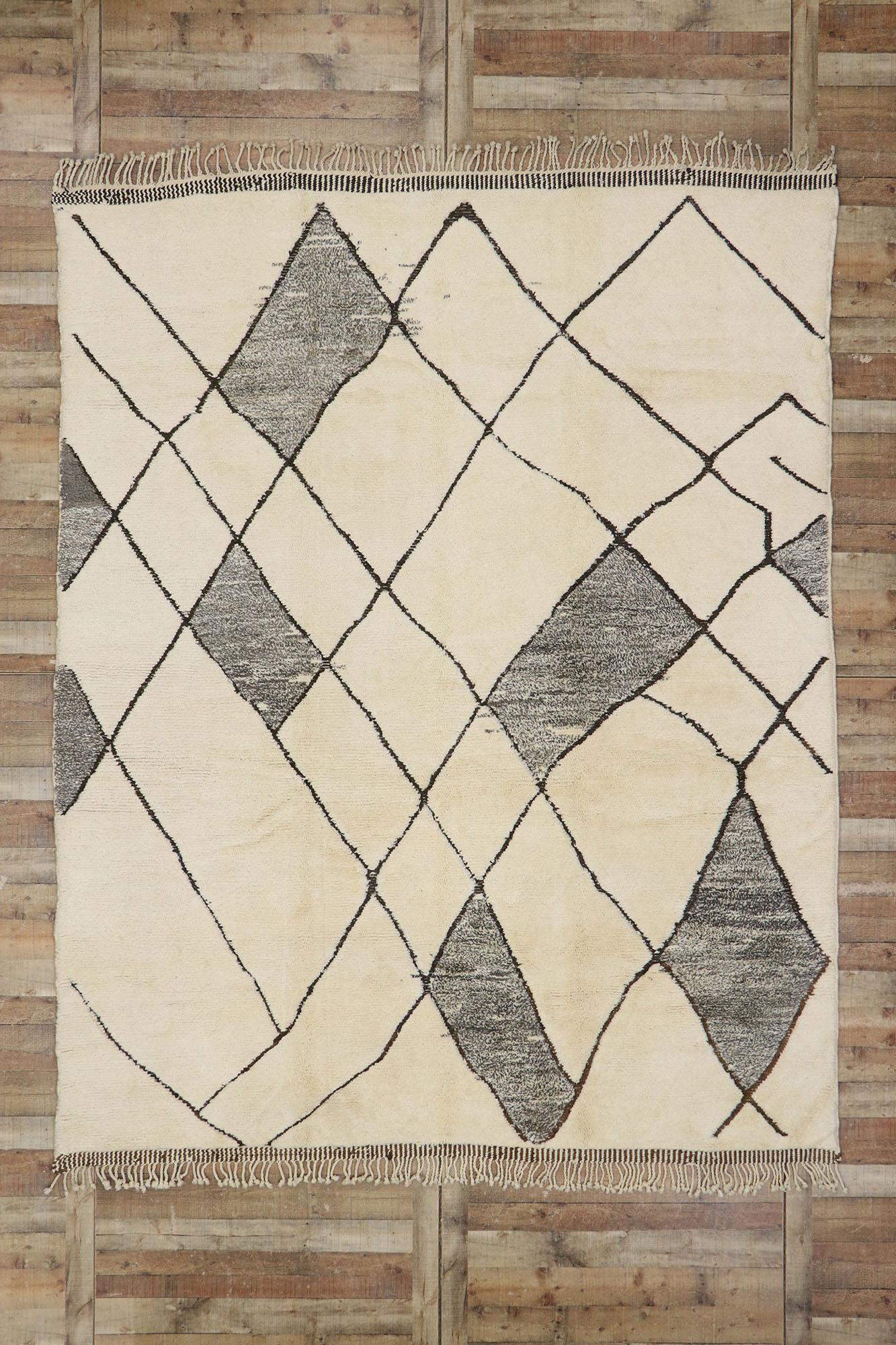 Hand-Knotted Organic Modern Moroccan Rug, Authentic Berber Carpet with Neutral Colors For Sale