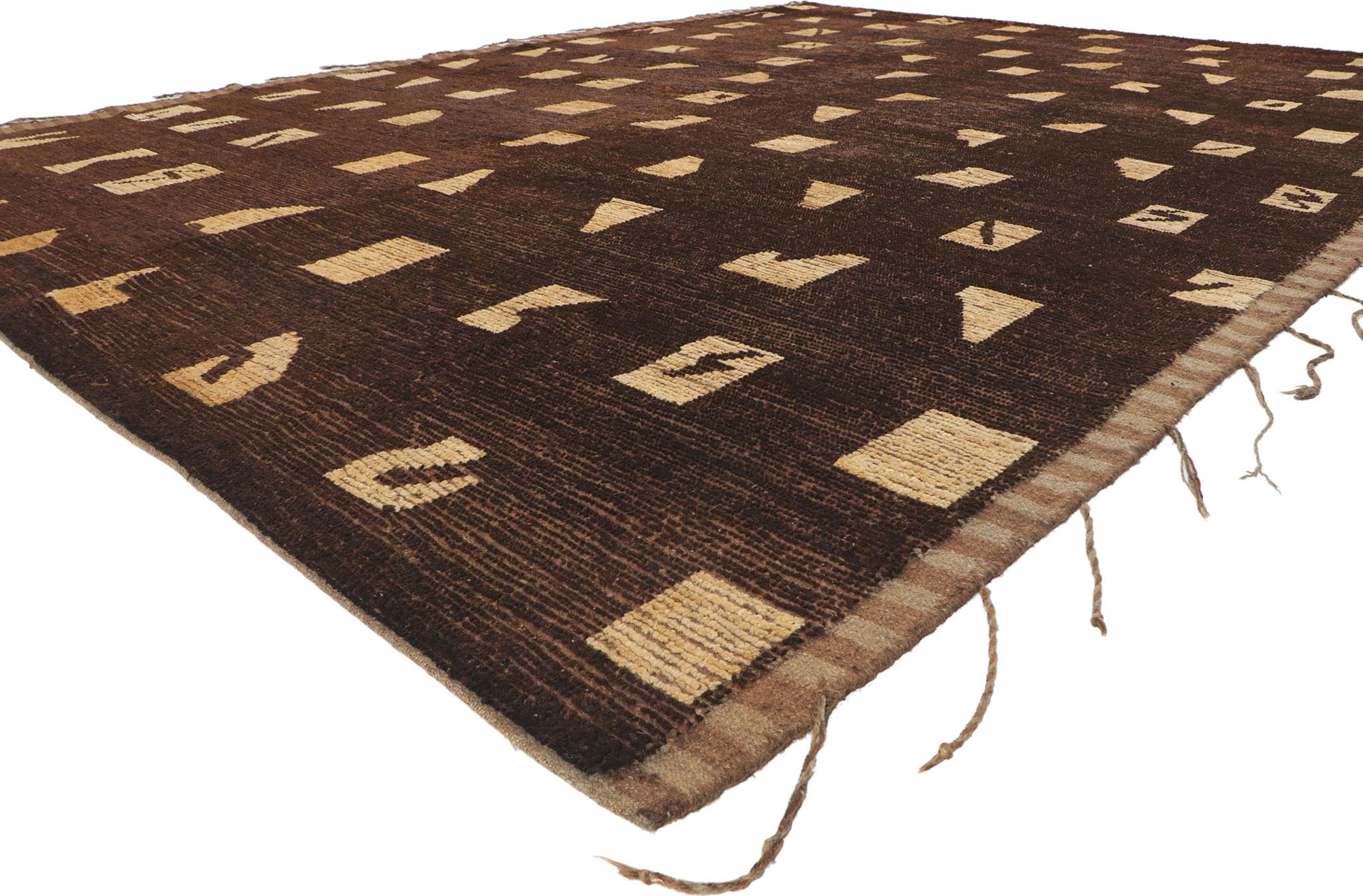 80810 New Contemporary Moroccan rug, 10'03 x 13'10. With its simplicity, incredible detail and texture, this hand knotted wool contemporary Moroccan rug is a captivating vision of woven beauty. The eye-catching geometric pattern and earthy colorway