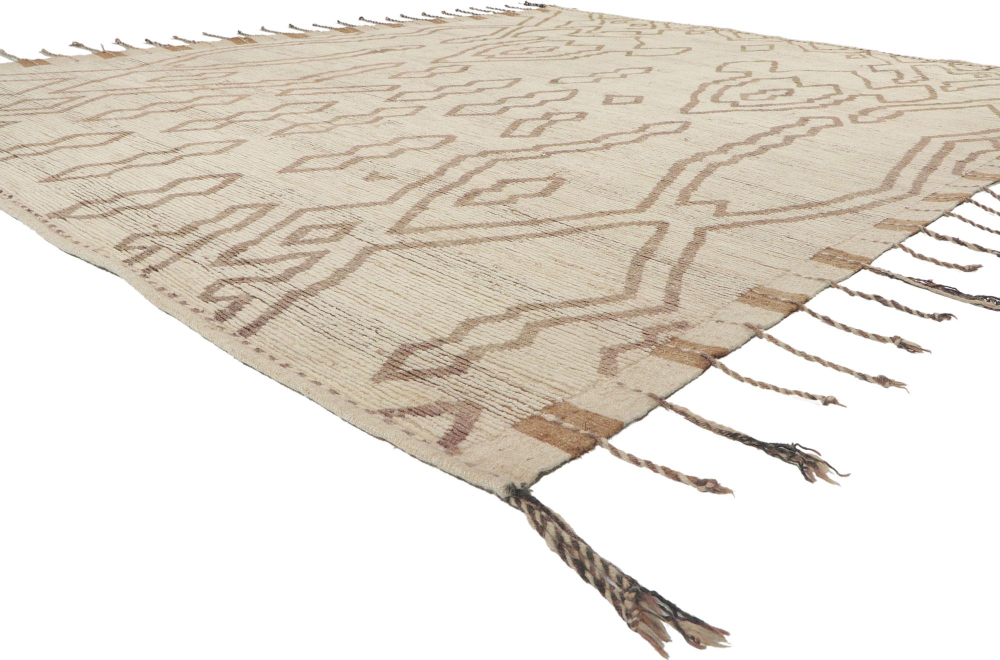 80807 new Contemporary Moroccan rug, 09'03 x 11'09. Showcasing an expressive design, incredible detail and texture, this hand knotted wool Moroccan style rug is a captivating vision of woven beauty. The eye-catching tribal pattern and earthy