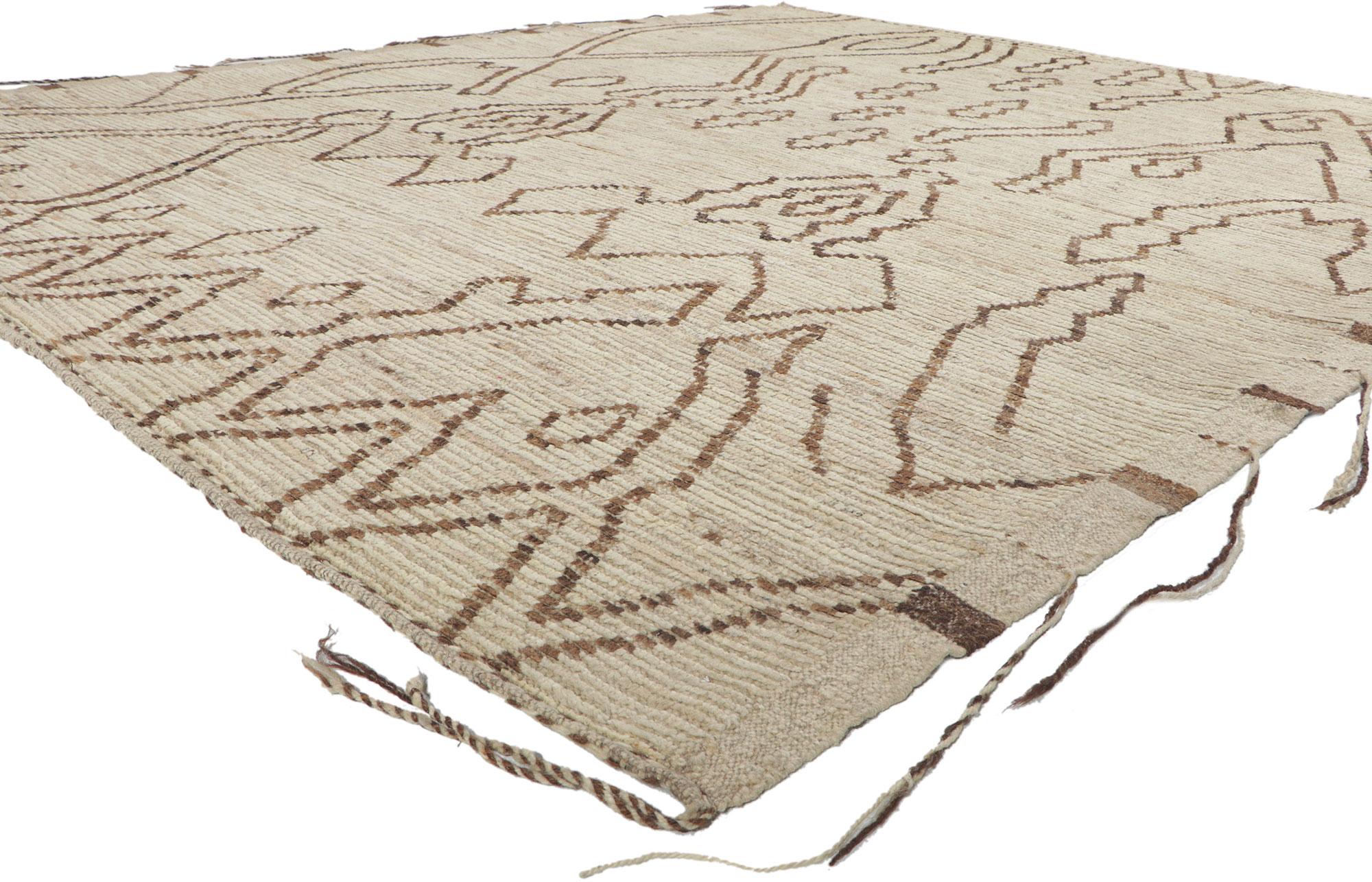 80797 new Contemporary Moroccan rug, 08'06 x 09'10. Showcasing an expressive design, incredible detail and texture, this hand knotted wool Moroccan style rug is a captivating vision of woven beauty. The eye-catching tribal pattern and earthy