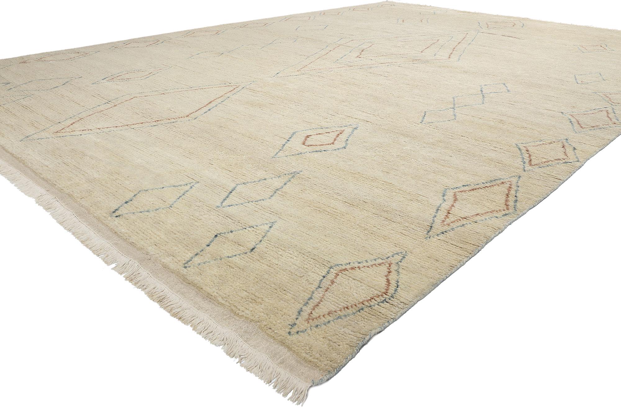 31301 Moderner marokkanischer Boho-Stammes-Teppich, 12'00 x 16'10. Indische marokkanische Teppiche vereinen nahtlos komplizierte Muster, geometrische Formen und fesselnde Designs, die die marokkanische Teppichkunst verkörpern. Diese in Indien aus