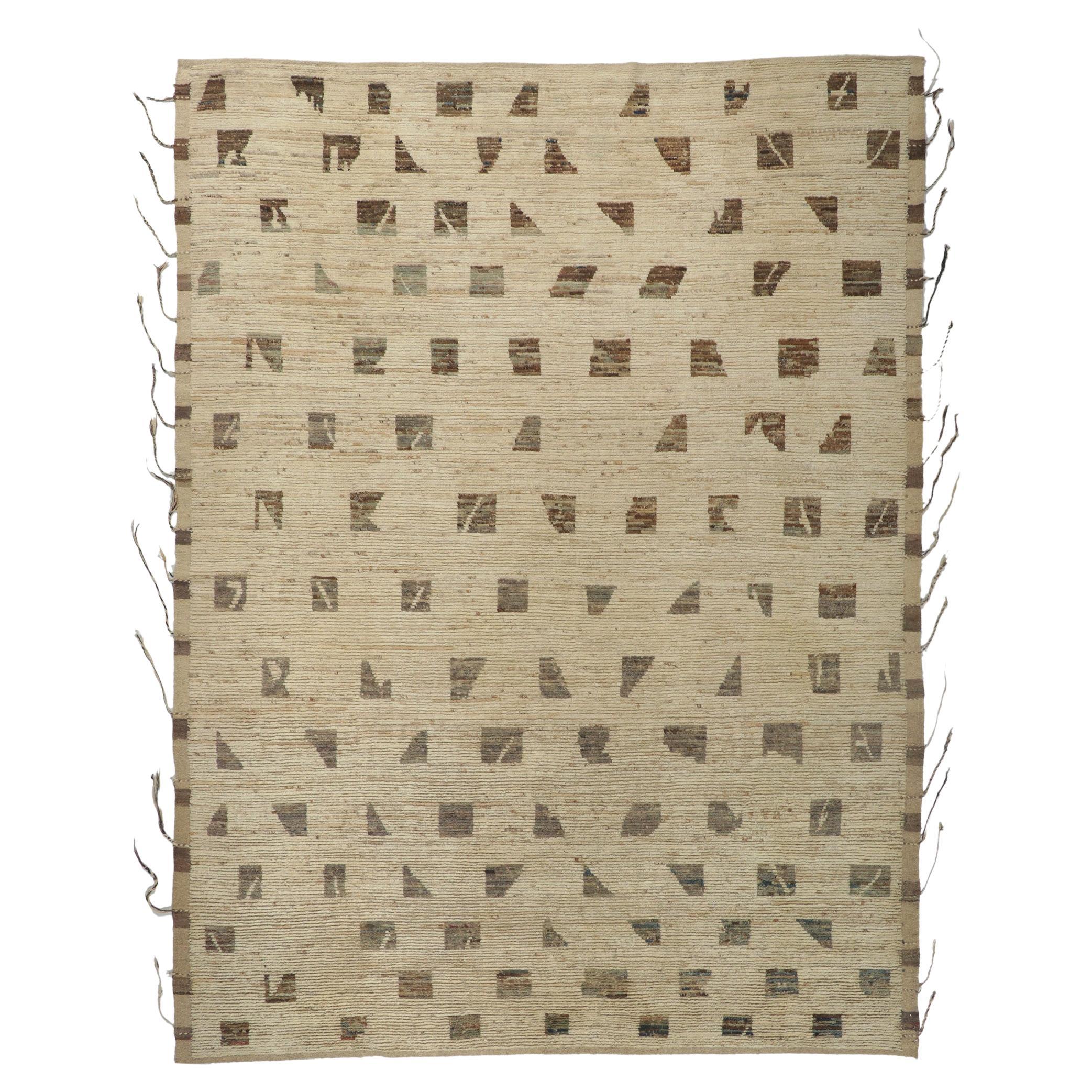 Large Neutral Moroccan Rug, Organic Modern Meets Bauhaus Style For Sale