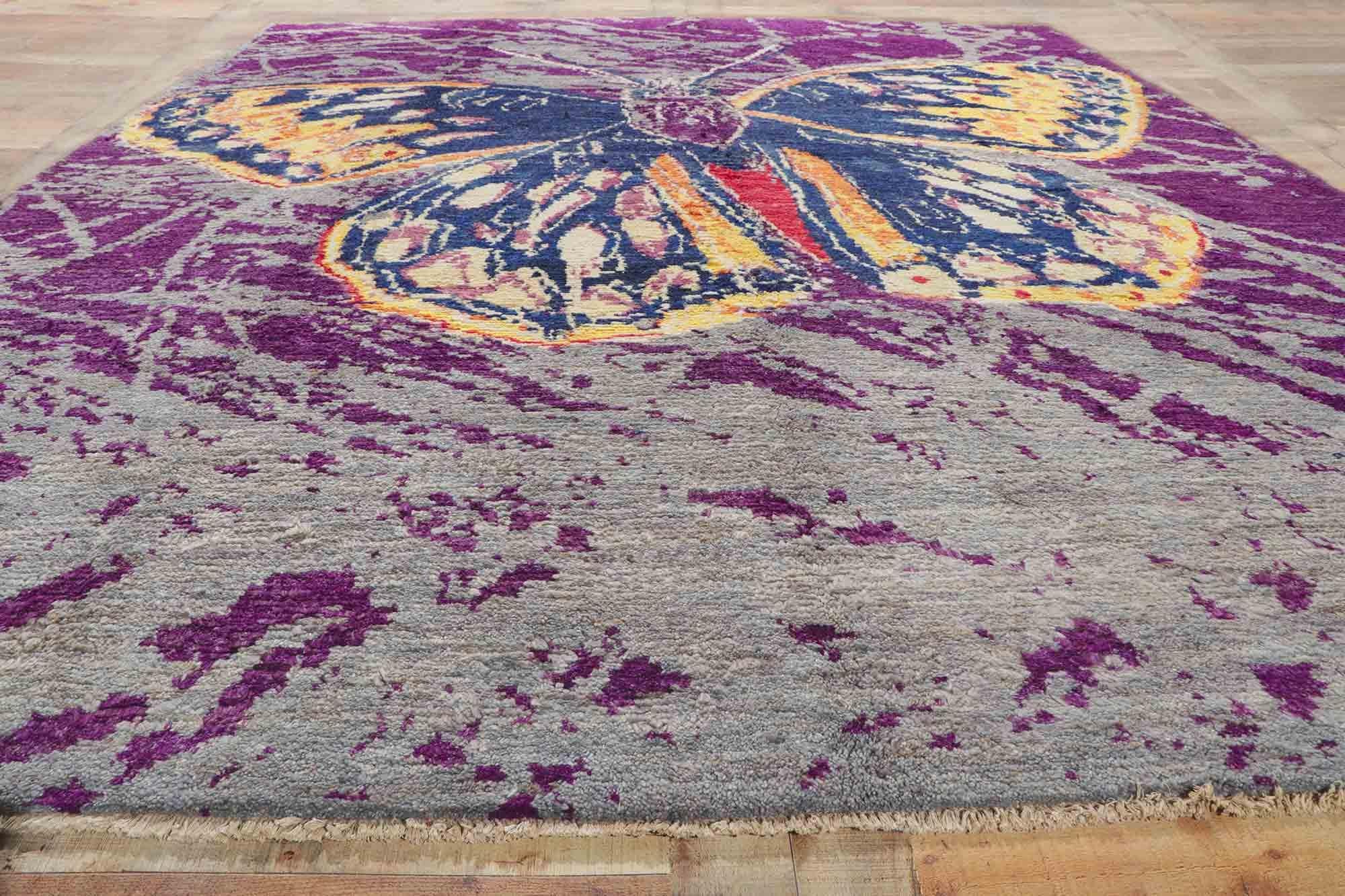 New Contemporary Moroccan Rug Inspired by Warhol's Callippe Silverspot Butterfly In New Condition For Sale In Dallas, TX