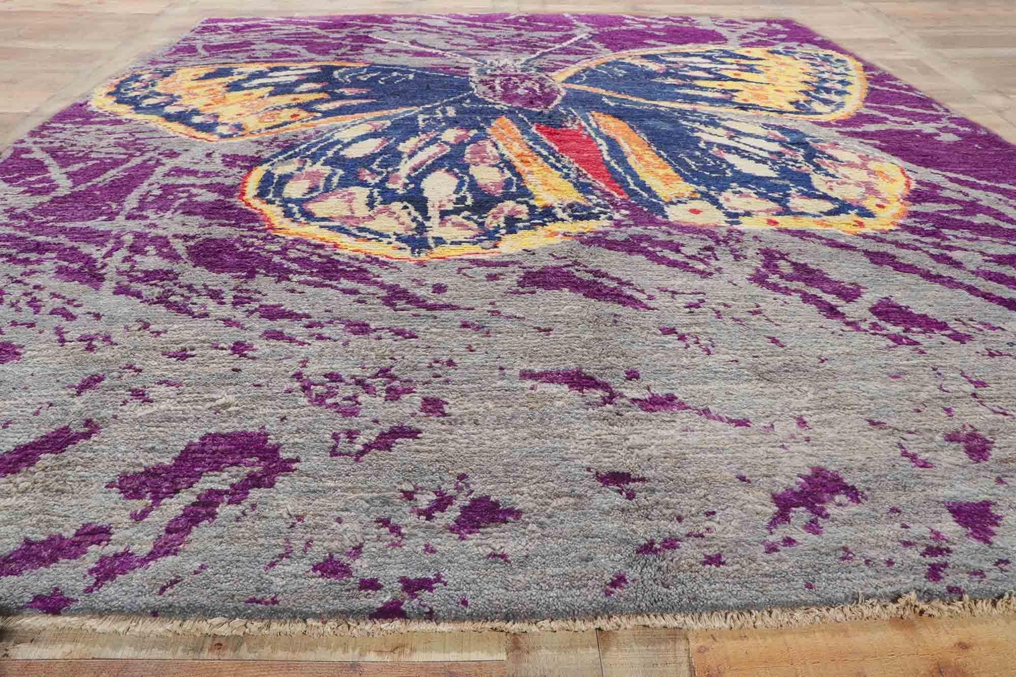 Nouveau tapis marocain contemporain inspiré du papillon Callippe Silverspot de Warhol en vente 1