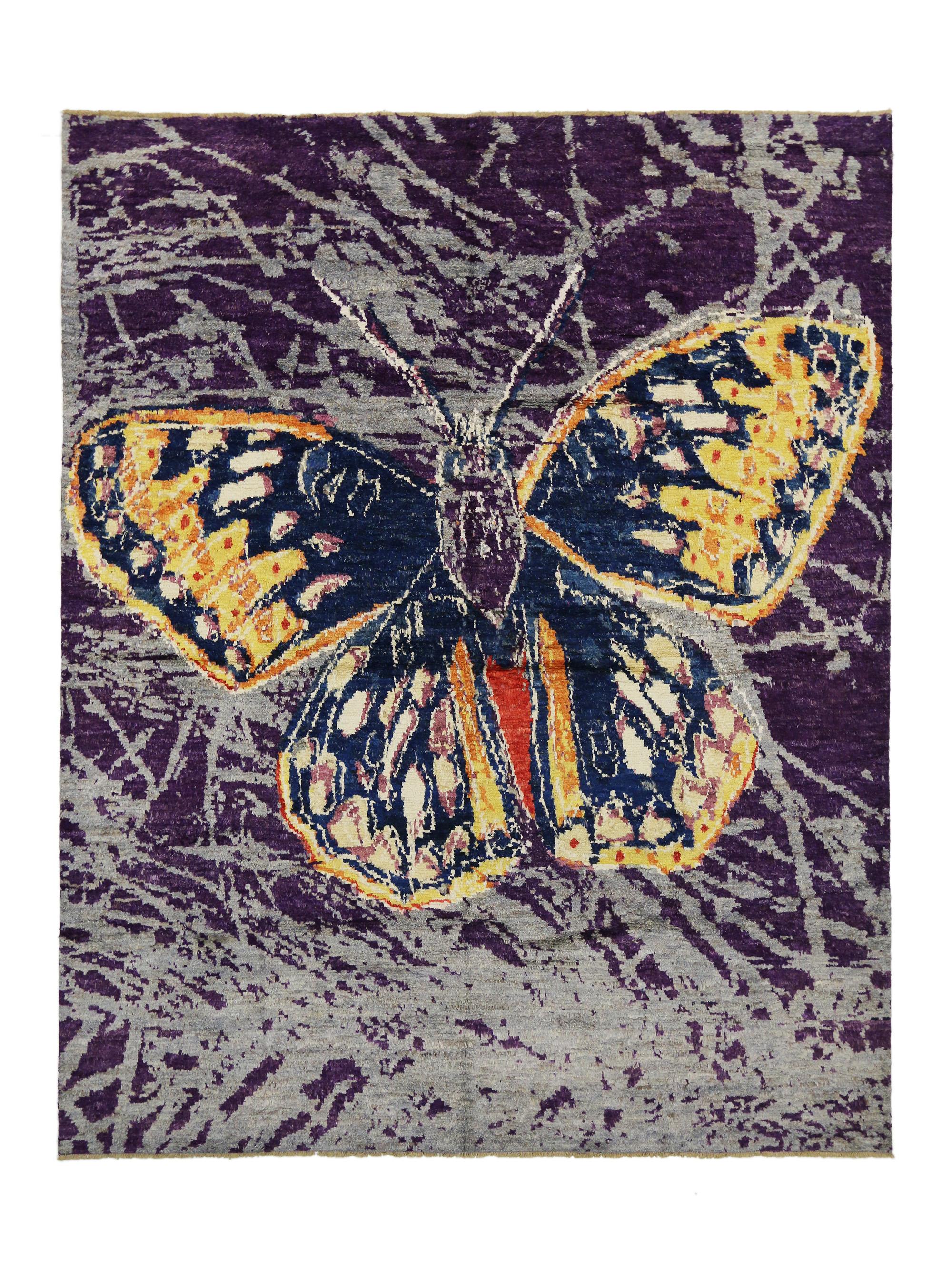 New Contemporary Moroccan Rug Inspired by Warhol's Callippe Silverspot Butterfly For Sale 2