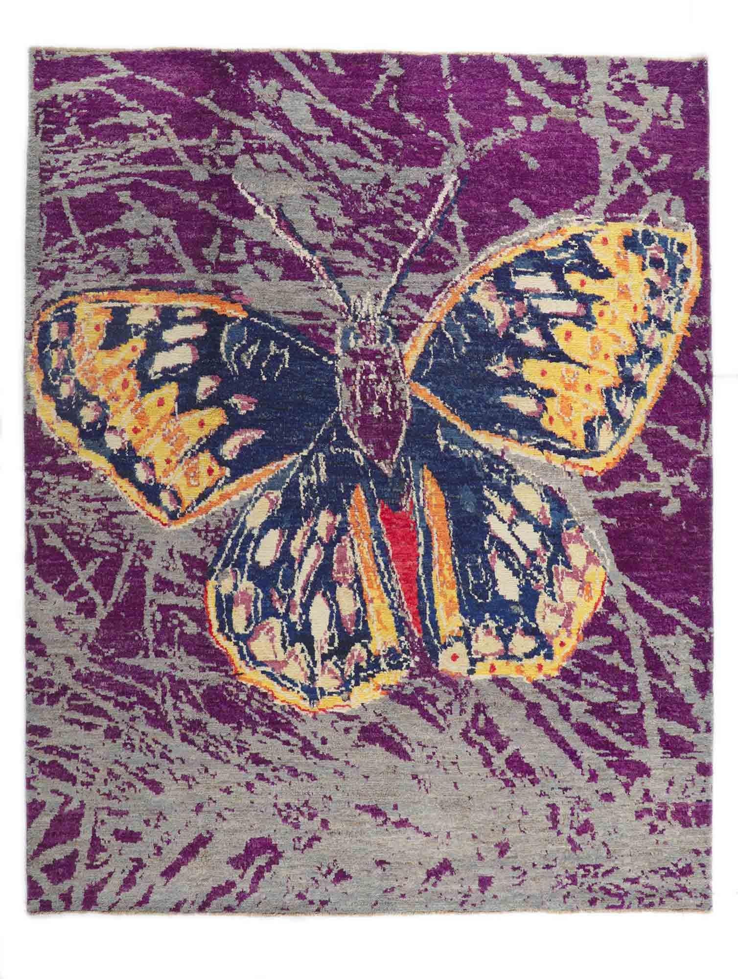 New Contemporary Moroccan Rug Inspired by Warhol's Callippe Silverspot Butterfly For Sale 1