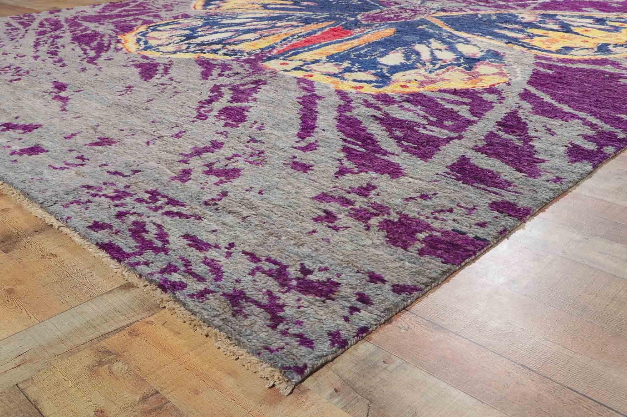 Hand-Knotted New Contemporary Moroccan Rug Inspired by Warhol's Callippe Silverspot Butterfly For Sale