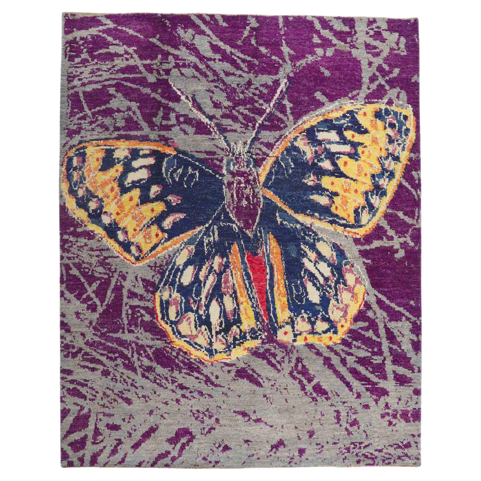 New Contemporary Moroccan Rug Inspired by Warhol's Callippe Silverspot Butterfly For Sale