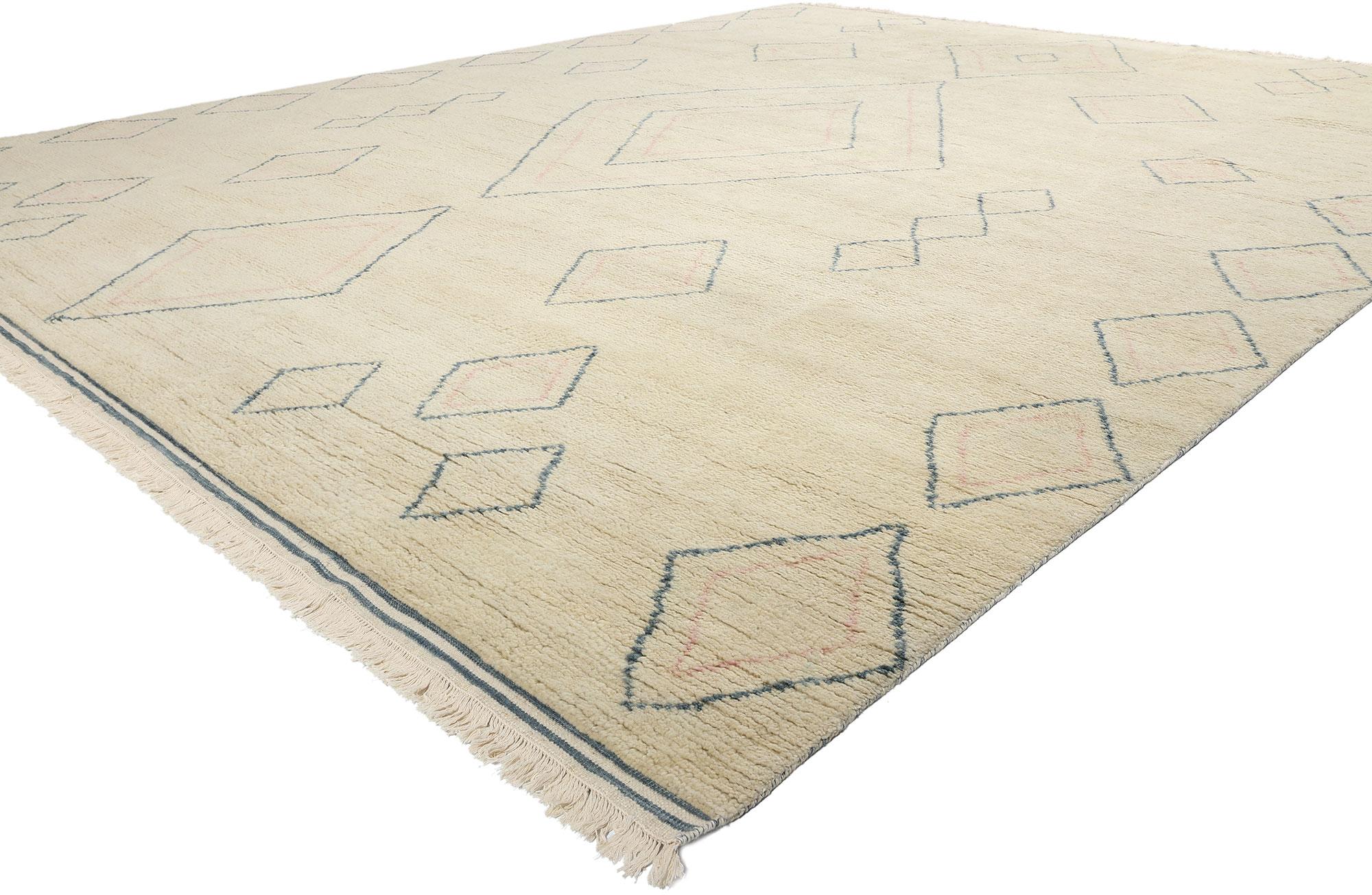 31298 Modern Boho Tribal Moroccan Rug, 12'03 x 15'01. Indian Moroccan rugs skillfully blend the intricate patterns, geometric shapes, and captivating designs typical of Moroccan rug artistry. Handcrafted with premium wool in India, these