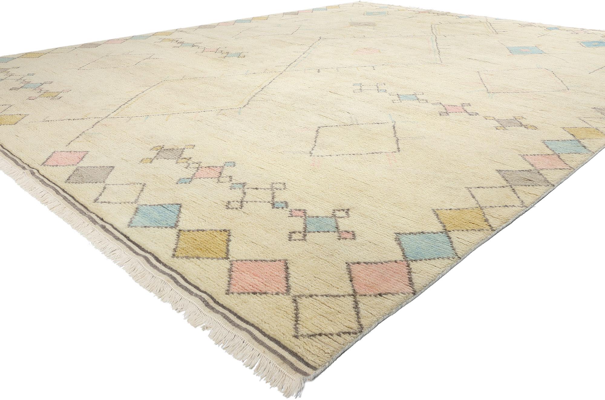 31299 Modern Southwest Boho Tribal Moroccan Rug, 12'02 x 15'04. Indian Moroccan rugs masterfully combine intricate patterns, geometric shapes, and captivating designs characteristic of Moroccan rug artistry. Handcrafted in India with premium wool,