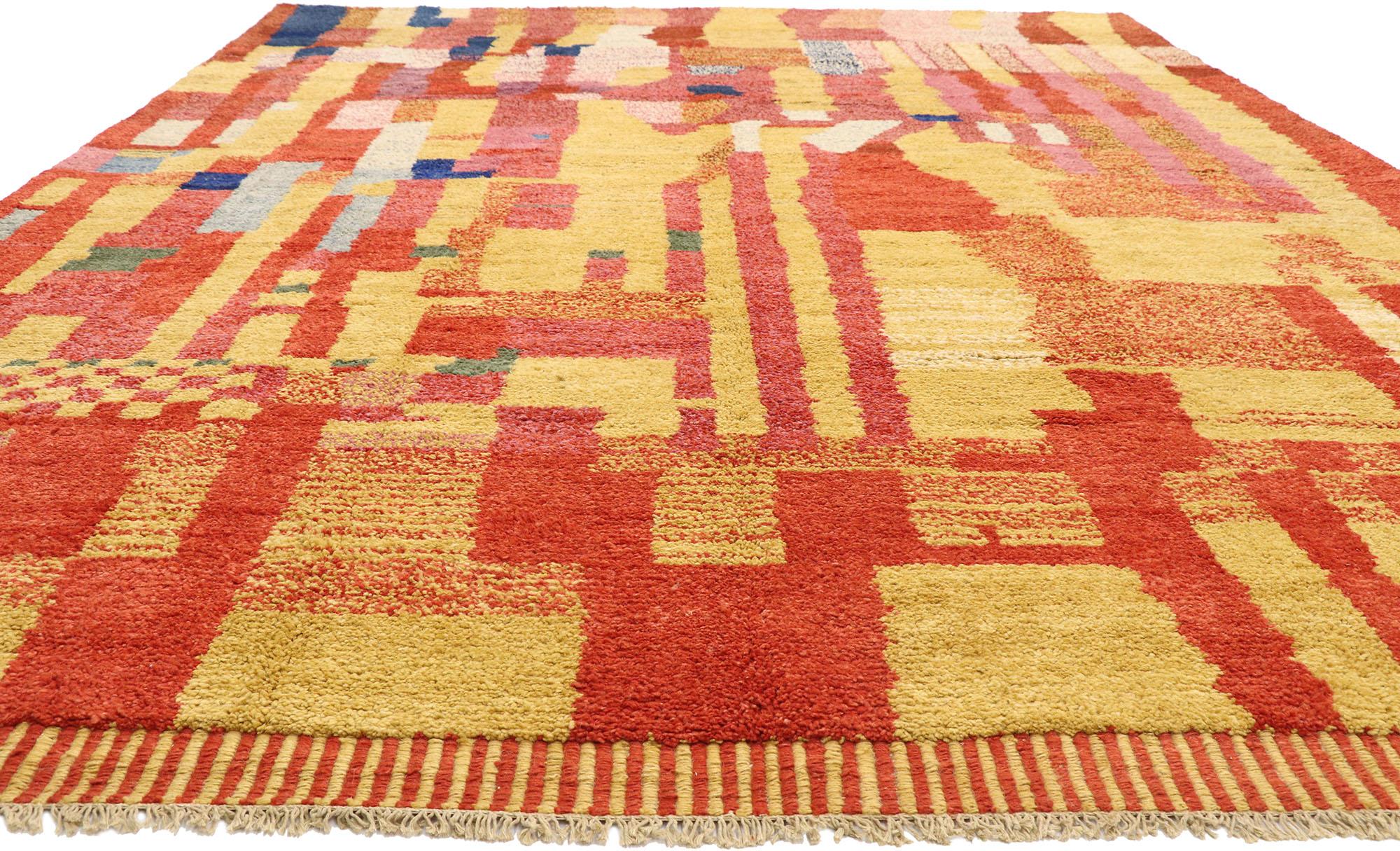 Expressionniste Nouveau tapis marocain à blocs de couleurs avec style cubiste abstrait inspiré par Paul Klee en vente