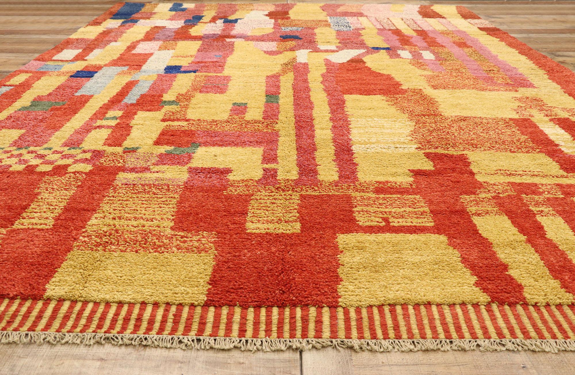 New Color Block Moroccan Rug with Abstract Cubist Style Inspired by Paul Klee In New Condition For Sale In Dallas, TX