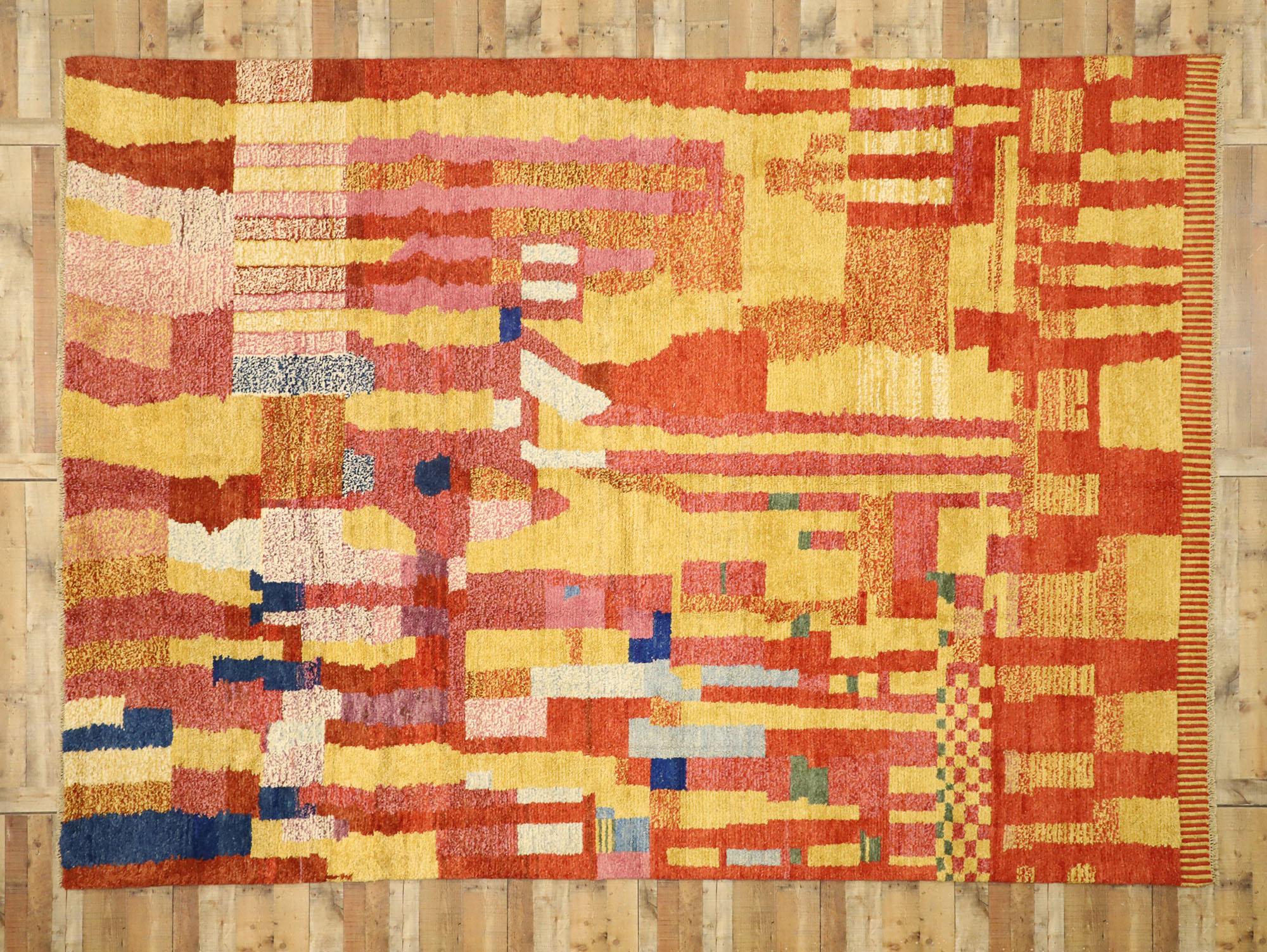 Laine Nouveau tapis marocain à blocs de couleurs avec style cubiste abstrait inspiré par Paul Klee en vente