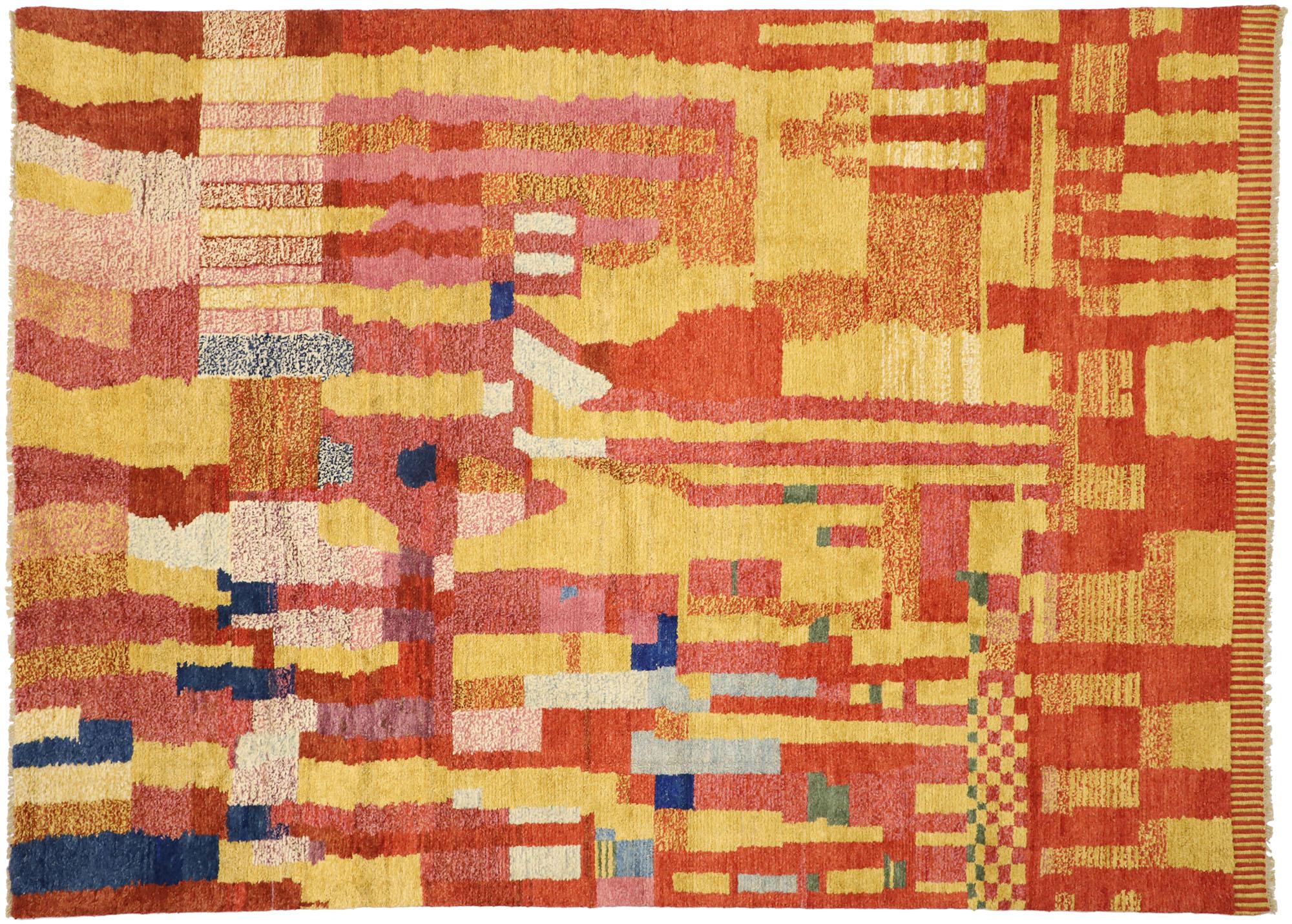Contemporary New Color Block Moroccan Rug with Abstract Cubist Style Inspired by Paul Klee For Sale