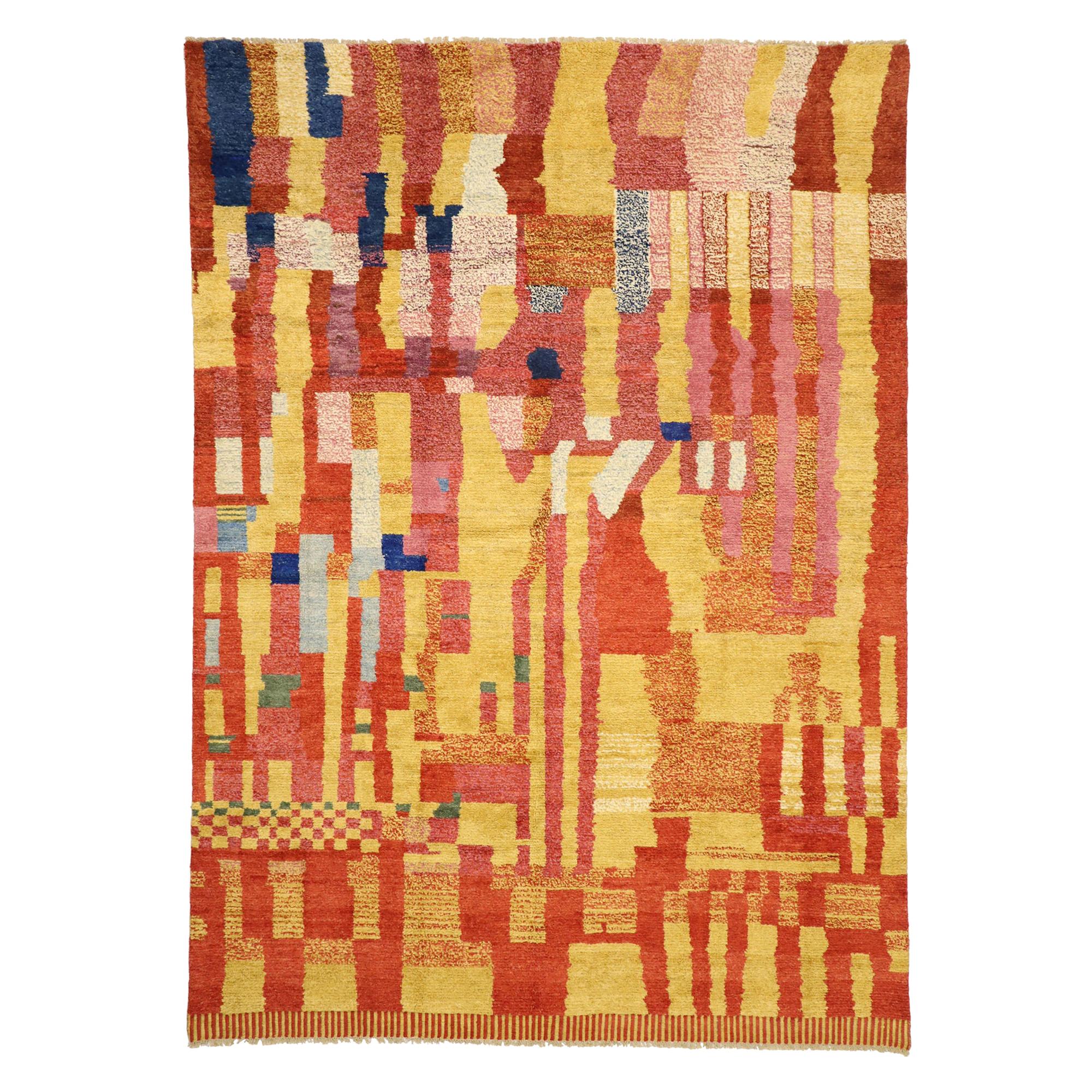 New Color Block Moroccan Rug with Abstract Cubist Style Inspired by Paul Klee